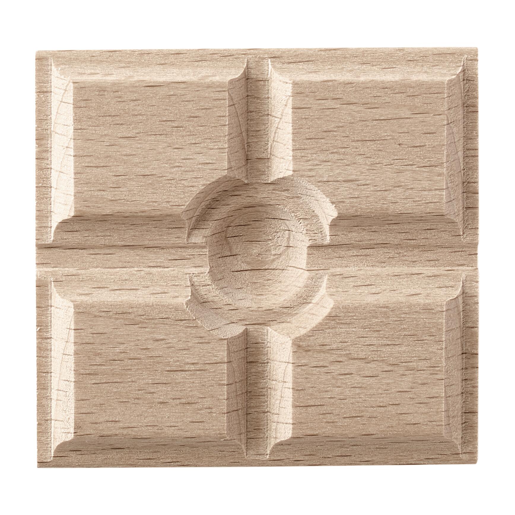 Fregio quadrato in faggio grezzo decoro geometrico riquadri 50 x 50 x 10 mm - 2