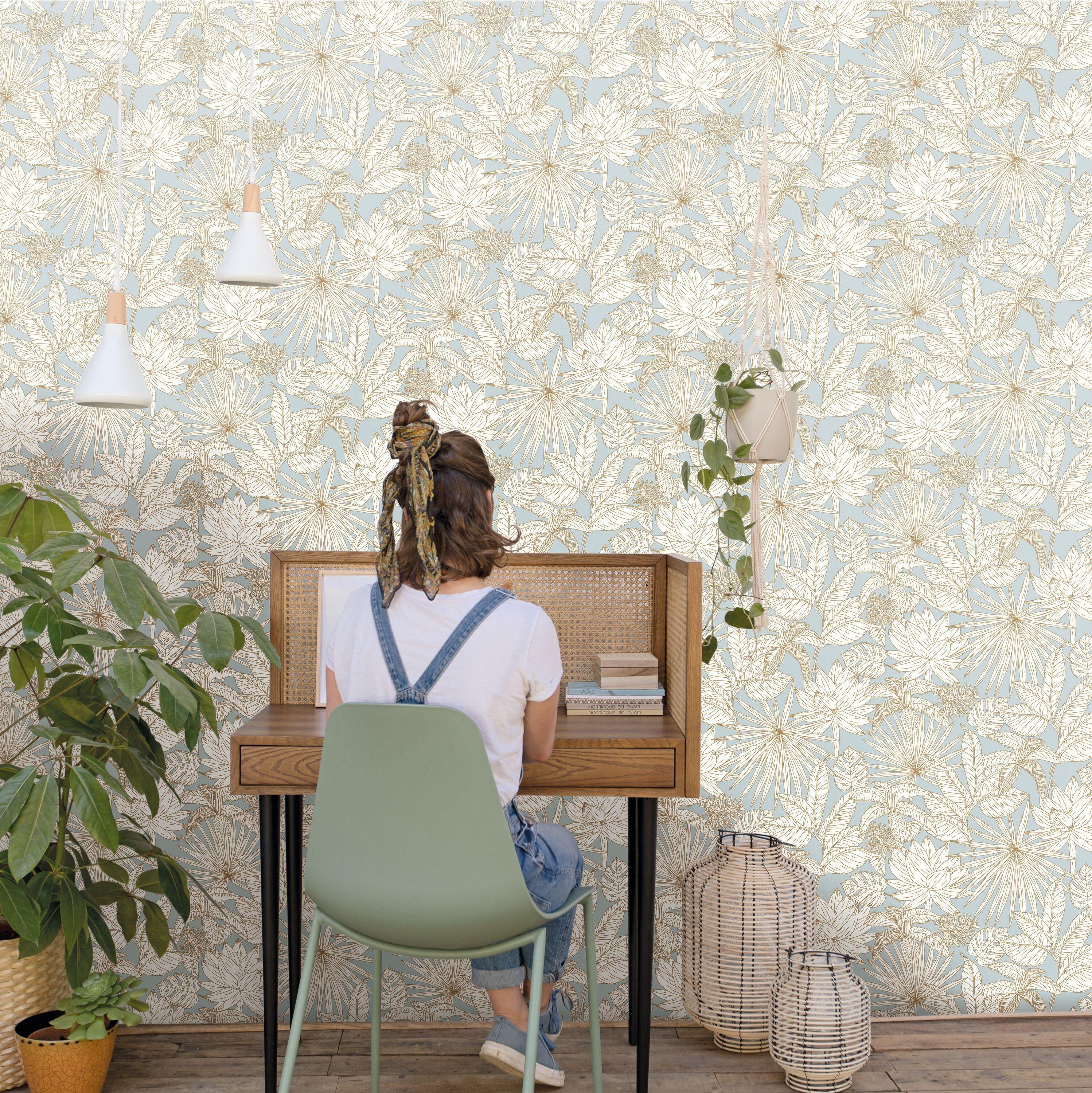 Papel pintado no tejido naturaleza odyssee azul