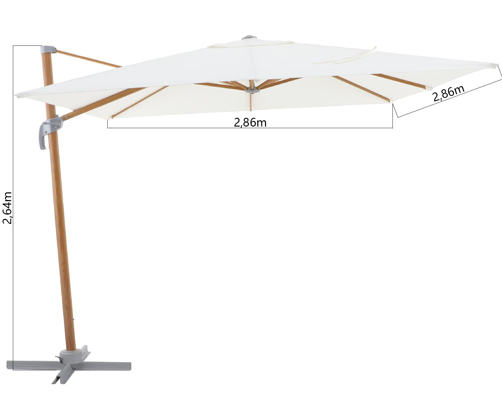 Ombrellone a palo laterale marrone AGORA NATERIAL con telo quadrato bianco L 286 x P 286 x H 264 cm - 22