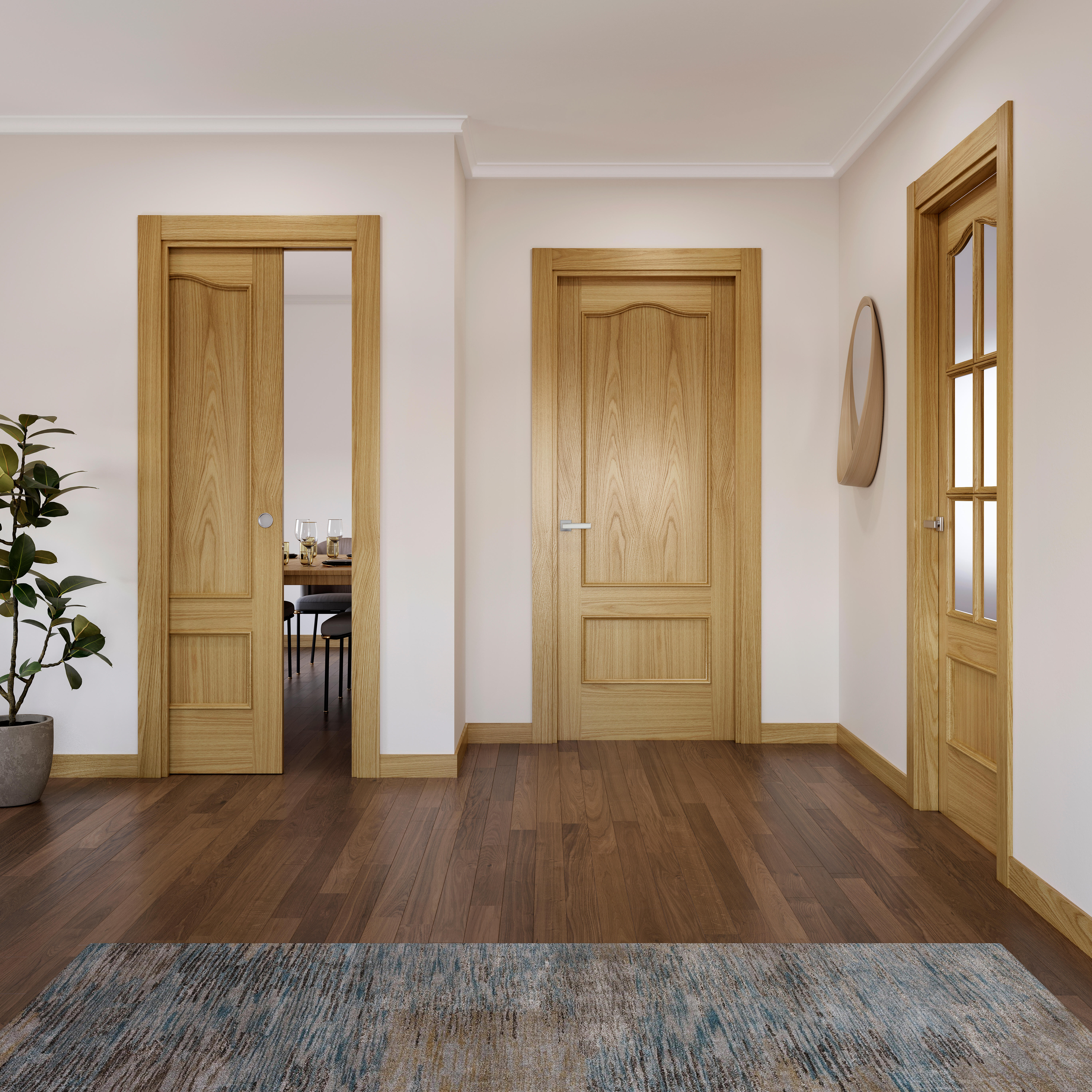 Puerta de interior abatible ciega maciza barnizada Line Plus Roma roble apertura izquierda cerco de 7x3 anchura 72.5cm - 5