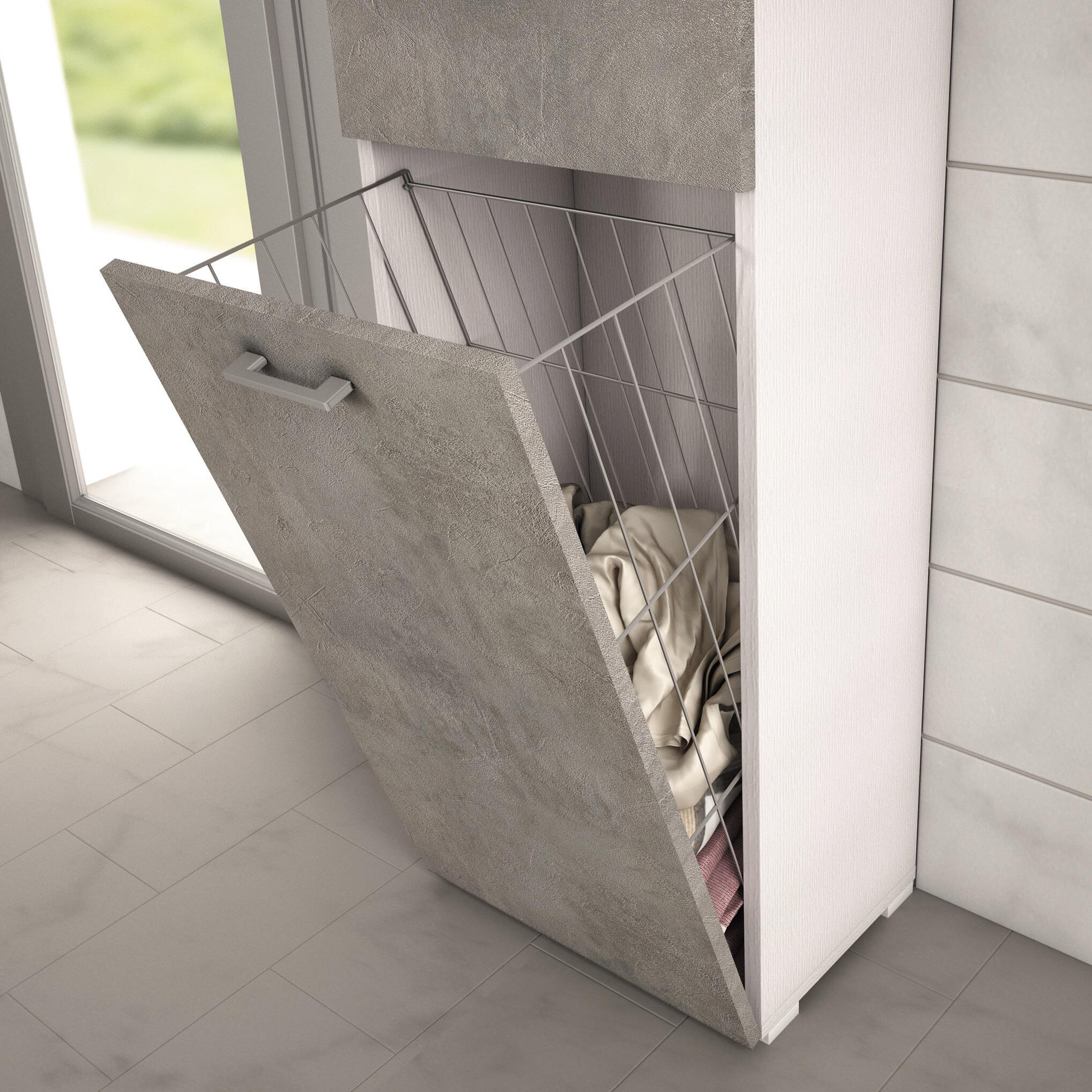 Mobile lavanderia con cesto portabiancheria 1 cassetto 2 ante in truciolare bianco anta rovere P 32 x L 45 x H 195 cm - 2