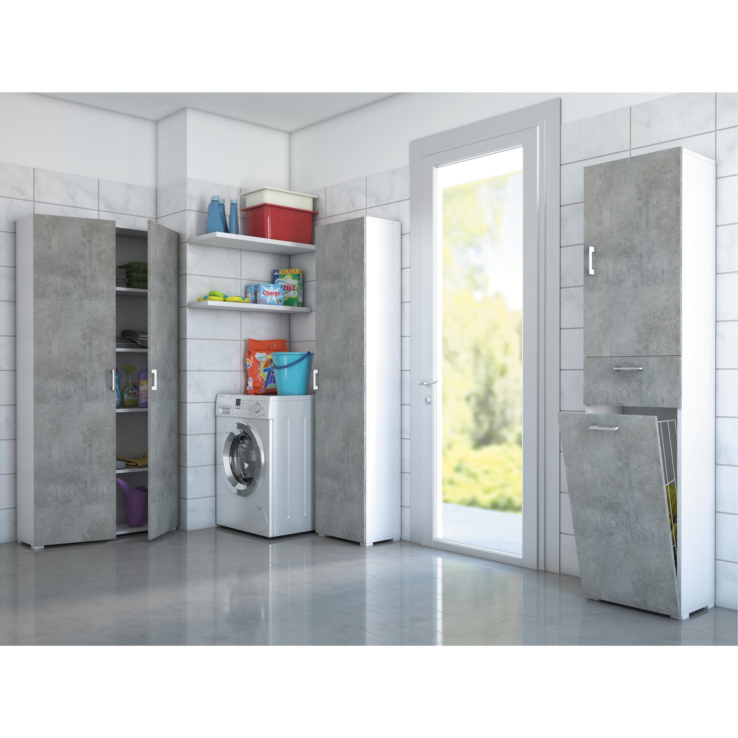 Mobile Multiuso L 90 x H 195 x P 45 cm bianco e grigio cemento - 6