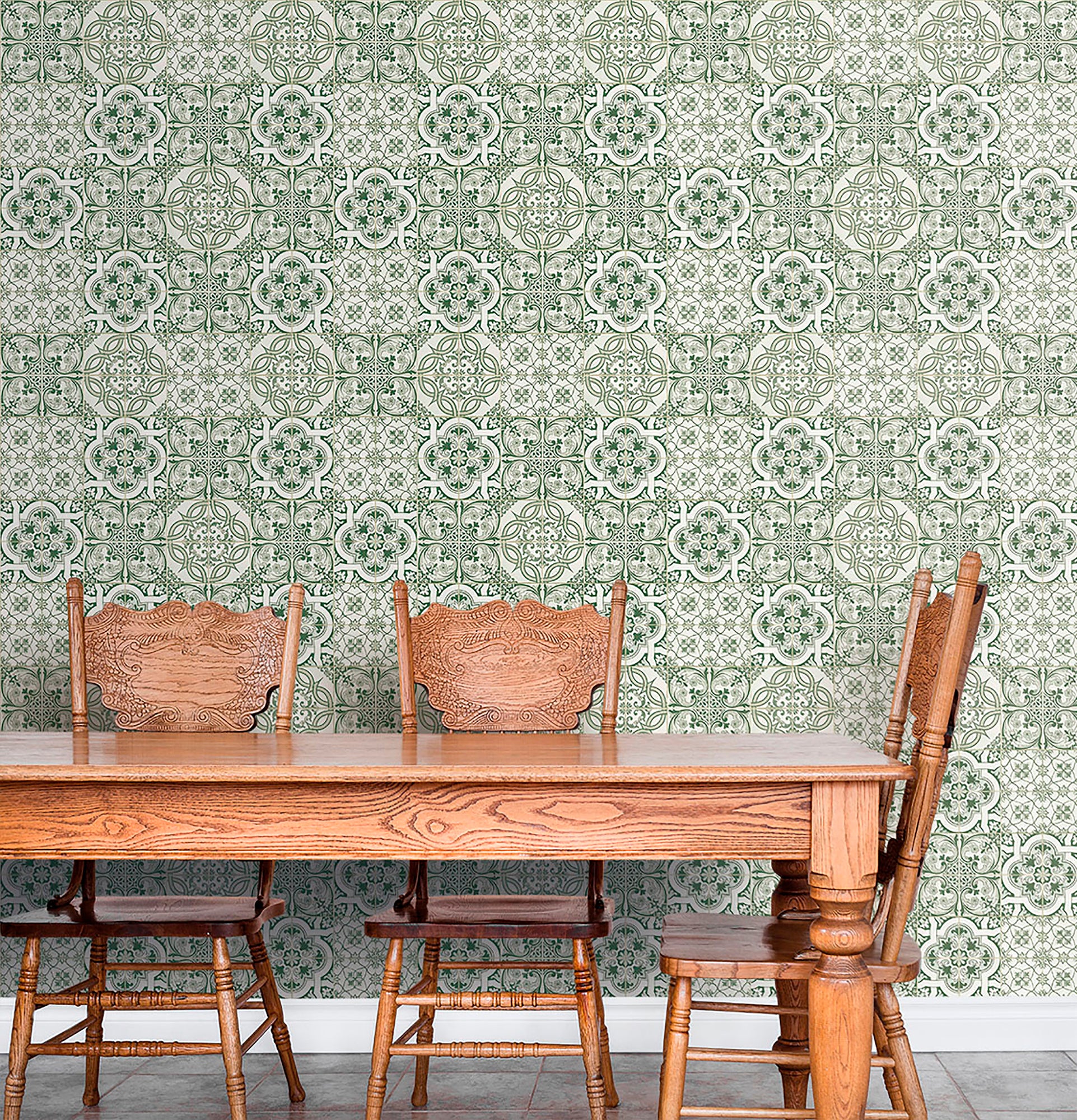 Papel pintado tnt azulejos verde 2 0,53x10 metros