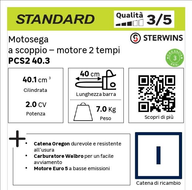 Motosega a scoppio 2 tempi STERWINS, 40.1 cc barra da 40 cm - 18
