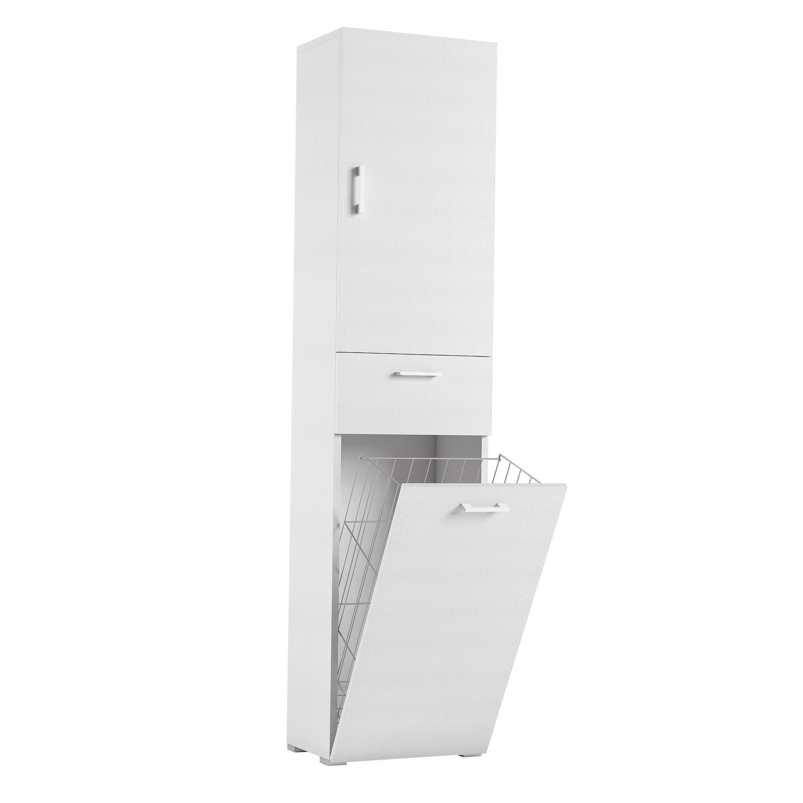 Mobile lavanderia con cesto portabiancheria Laundry 1 cassetto 2 ante in truciolare bianco P 32 x L 45 x H 195 cm - 4