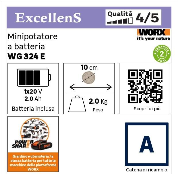 Potatore a batteria WORX Powershare WG324E 2Ah 20V barra da 12 cm, 1 batteria inclusa - 23
