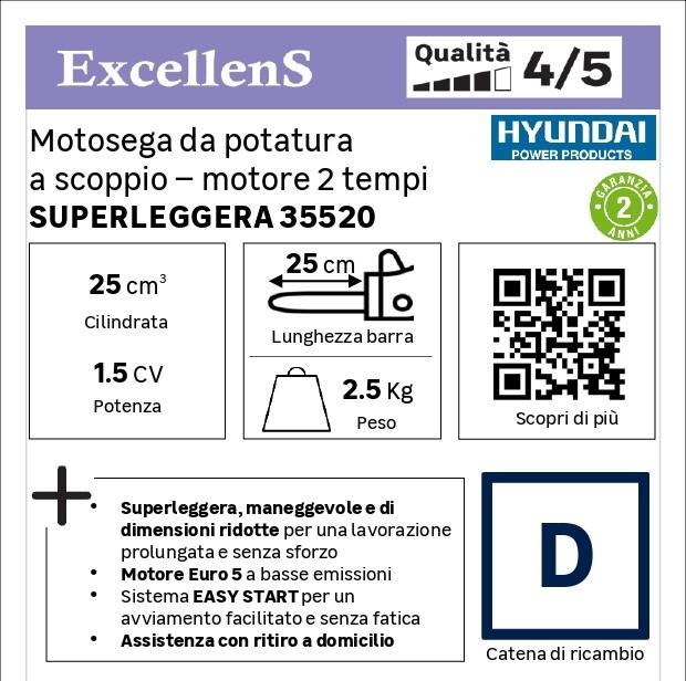 Motosega a scoppio, 2 tempi HYUNDAI 35520 Superleggera, 25.4 cc barra da 25 cm - 5