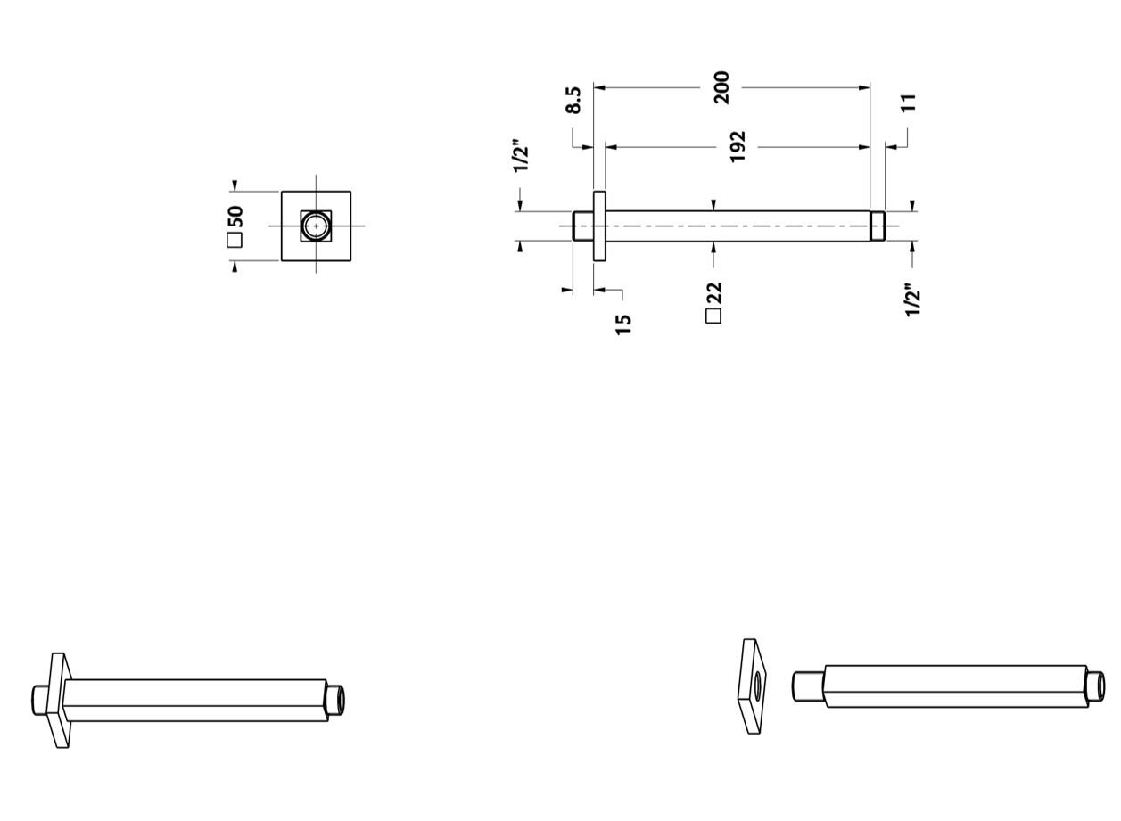 Brazo techo cuadrado maier 20 cm negro mate