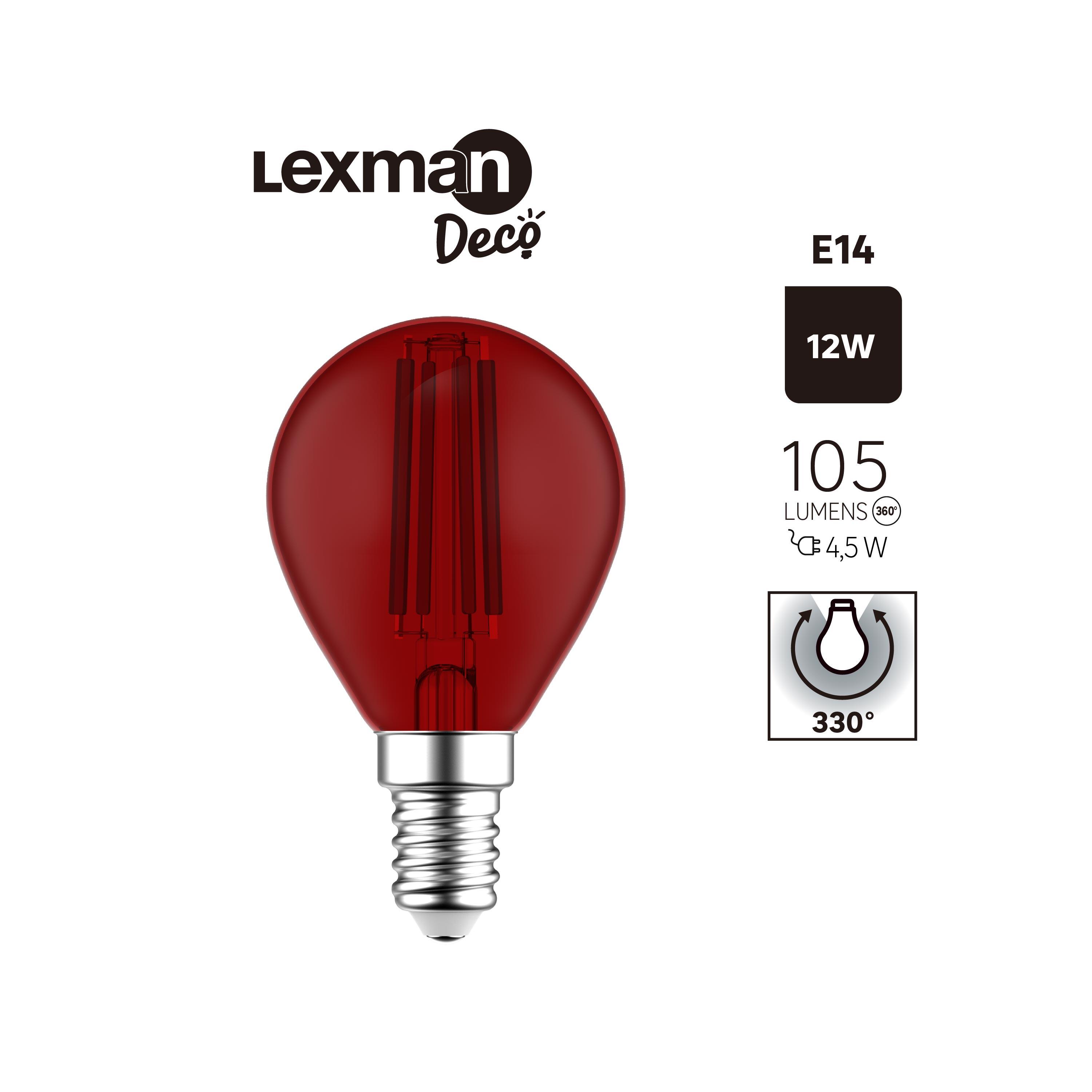 Ampoule led à filament, rouge, sphérique E14, 105lm = 12W, LEXMAN - 3