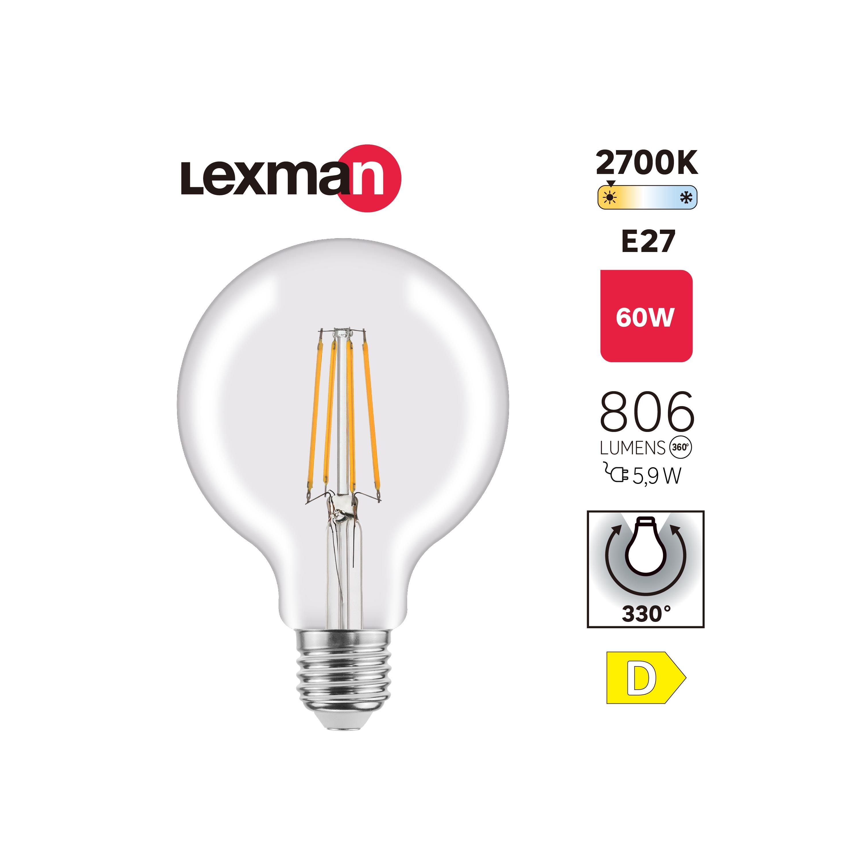 Ampoule led à filament, globe 95mm, E27, 806lm = 60W, blanc chaud, LEXMAN - 4