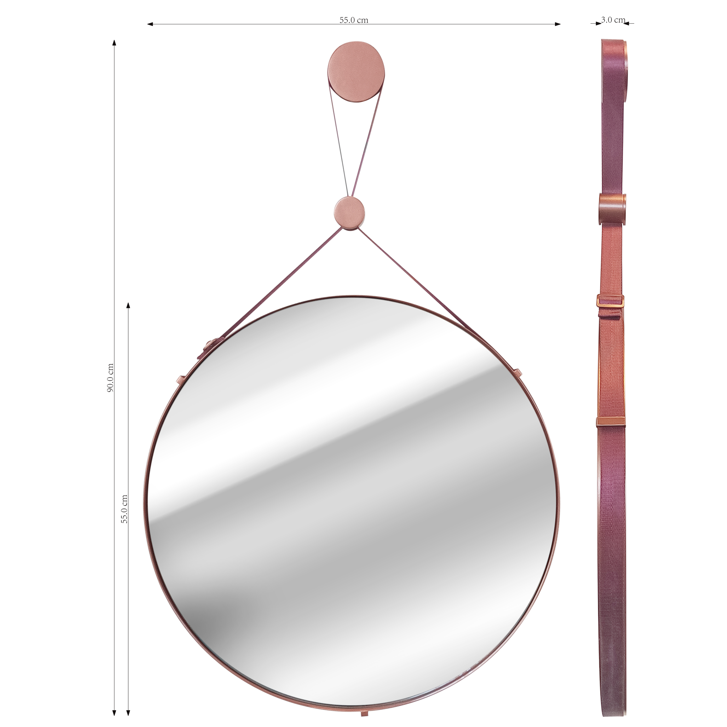 Espejo enmarcado de pared redondo Chana metal cobre brillante INSPIRE de 55 cm de diámetro - 4