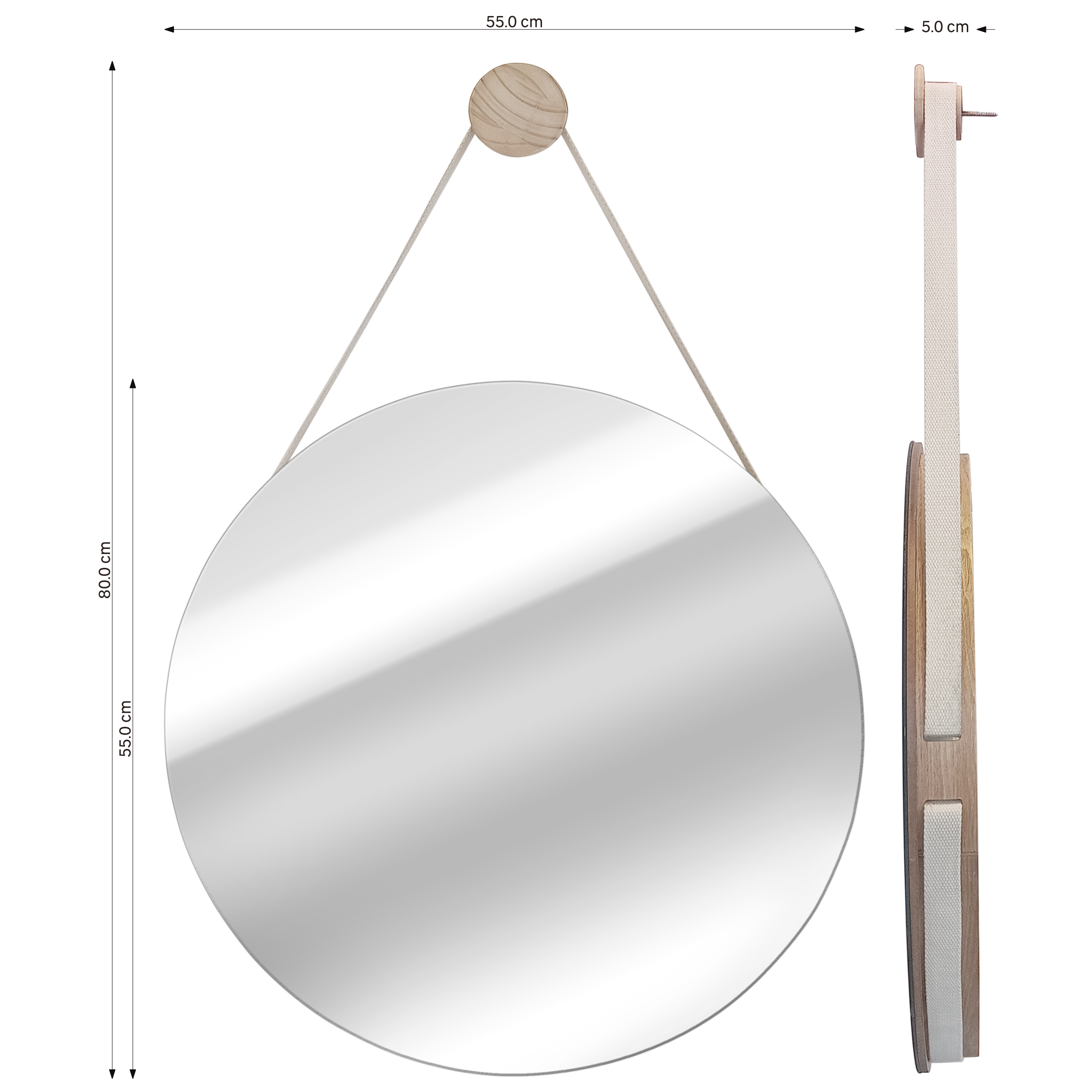 Miroir rond bois recouvert chêne Nordik barbier INSPIRE diam.55 cm - 5