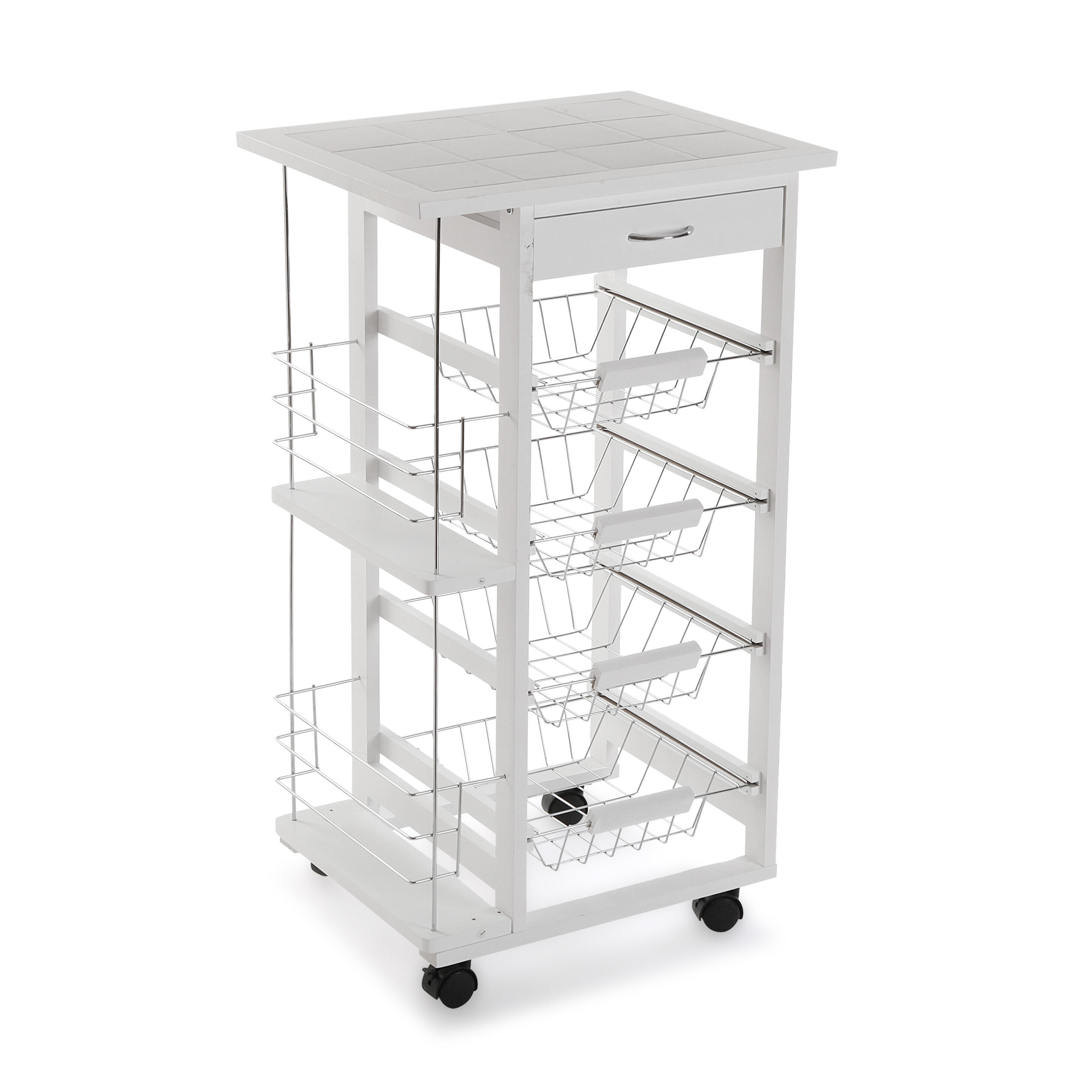 Carro de cocina blanco con 4 cestas y 1 cajón versa