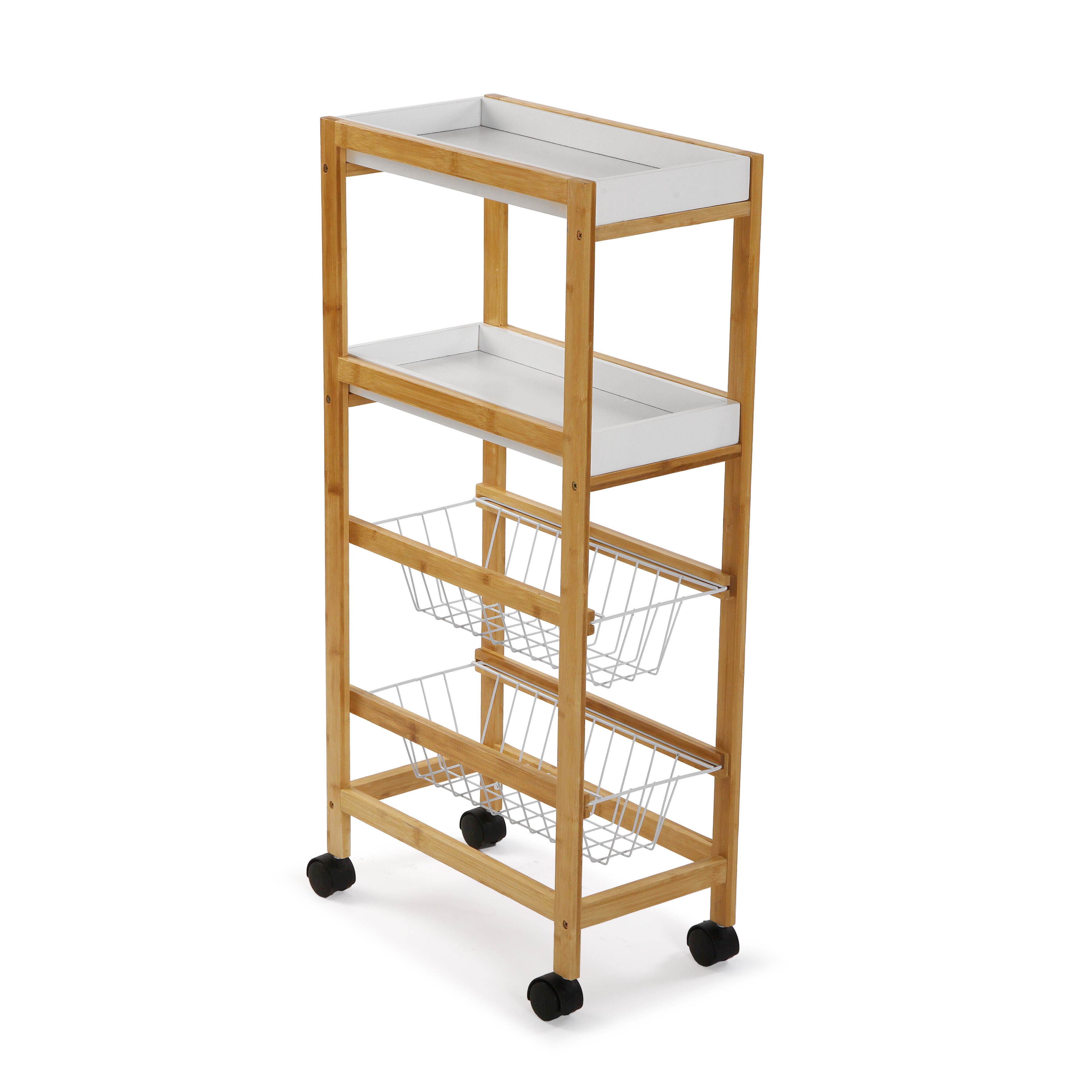 Carro de cocina blanco con 2 cestas y 2 baldas versa