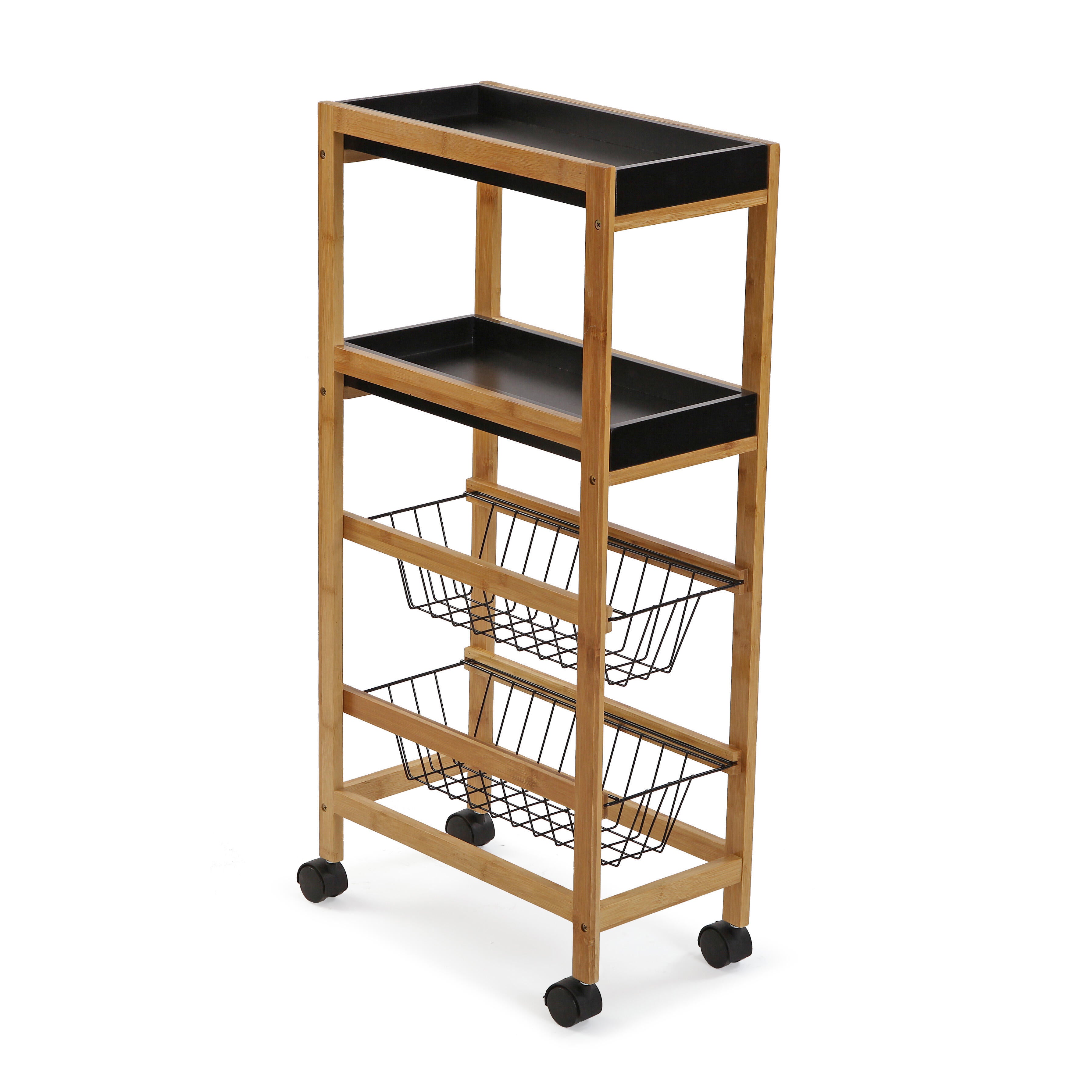 Carro de cocina negro con 2 cestas y 2 baldas versa