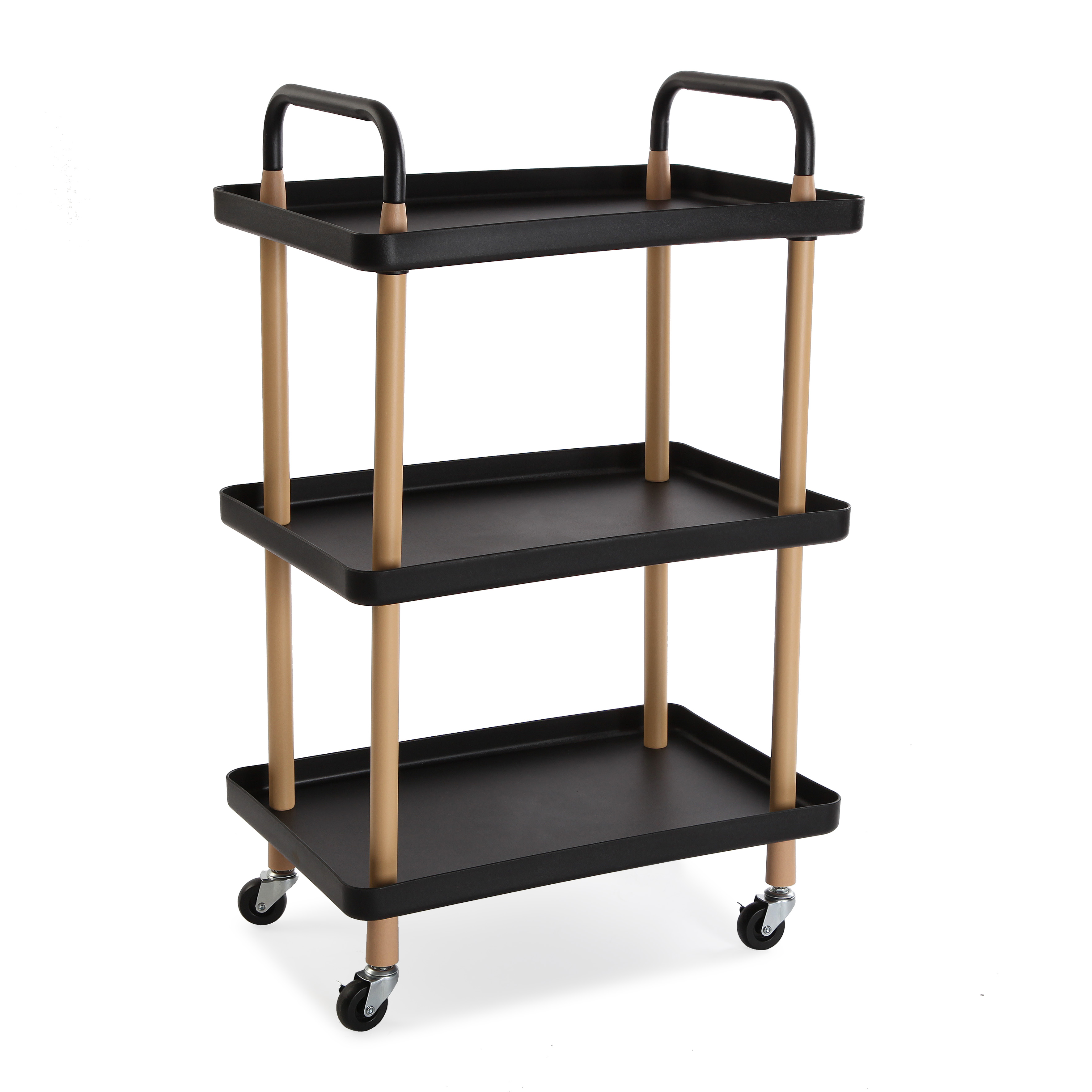 Carro de cocina negro con 3 baldas versa