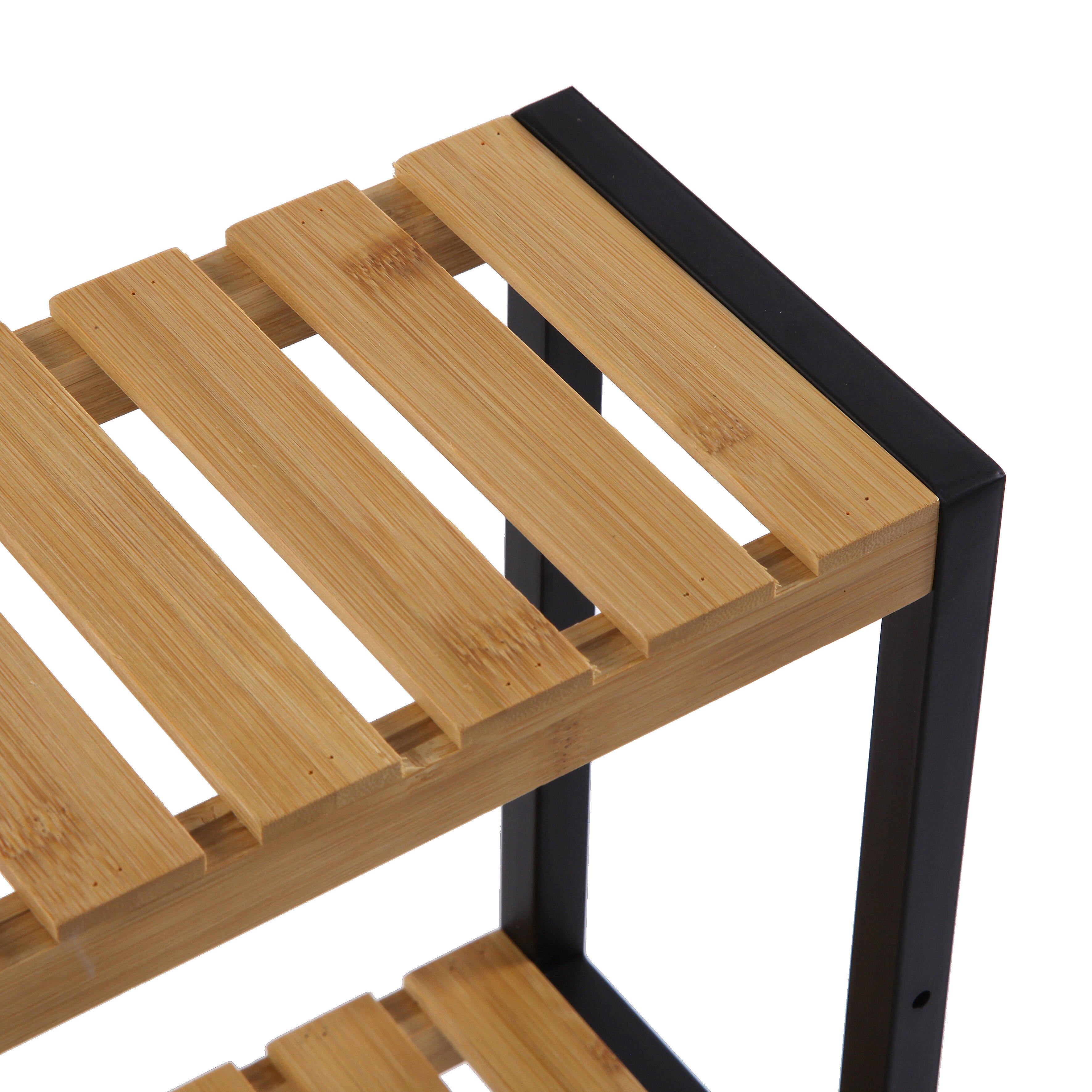 Estante para el baño de madera multicolor Pua negro 60x15x55cm - 3