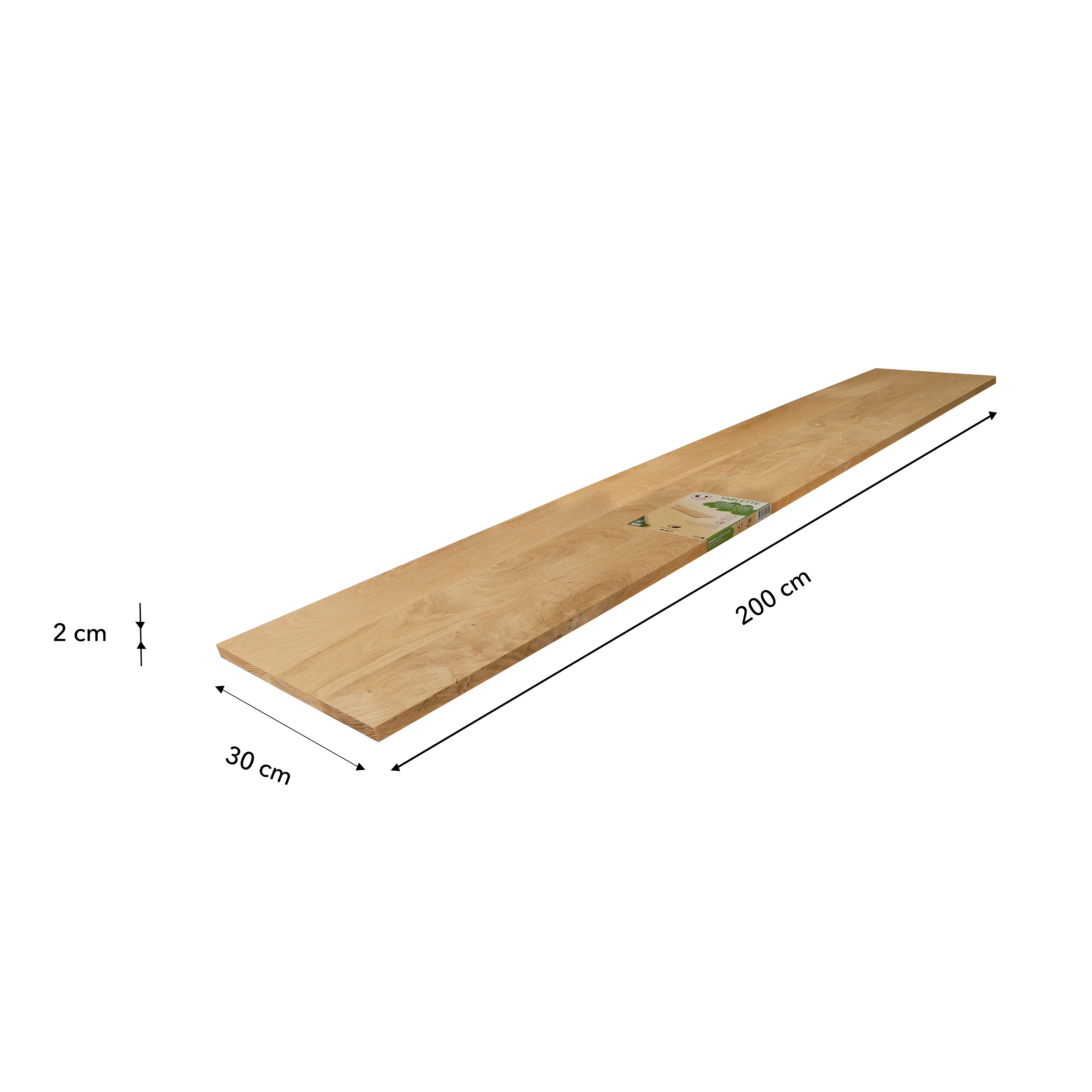 Tablette chêne pleine lame, L.200 x l.30 cm Ep.20 mm - 2