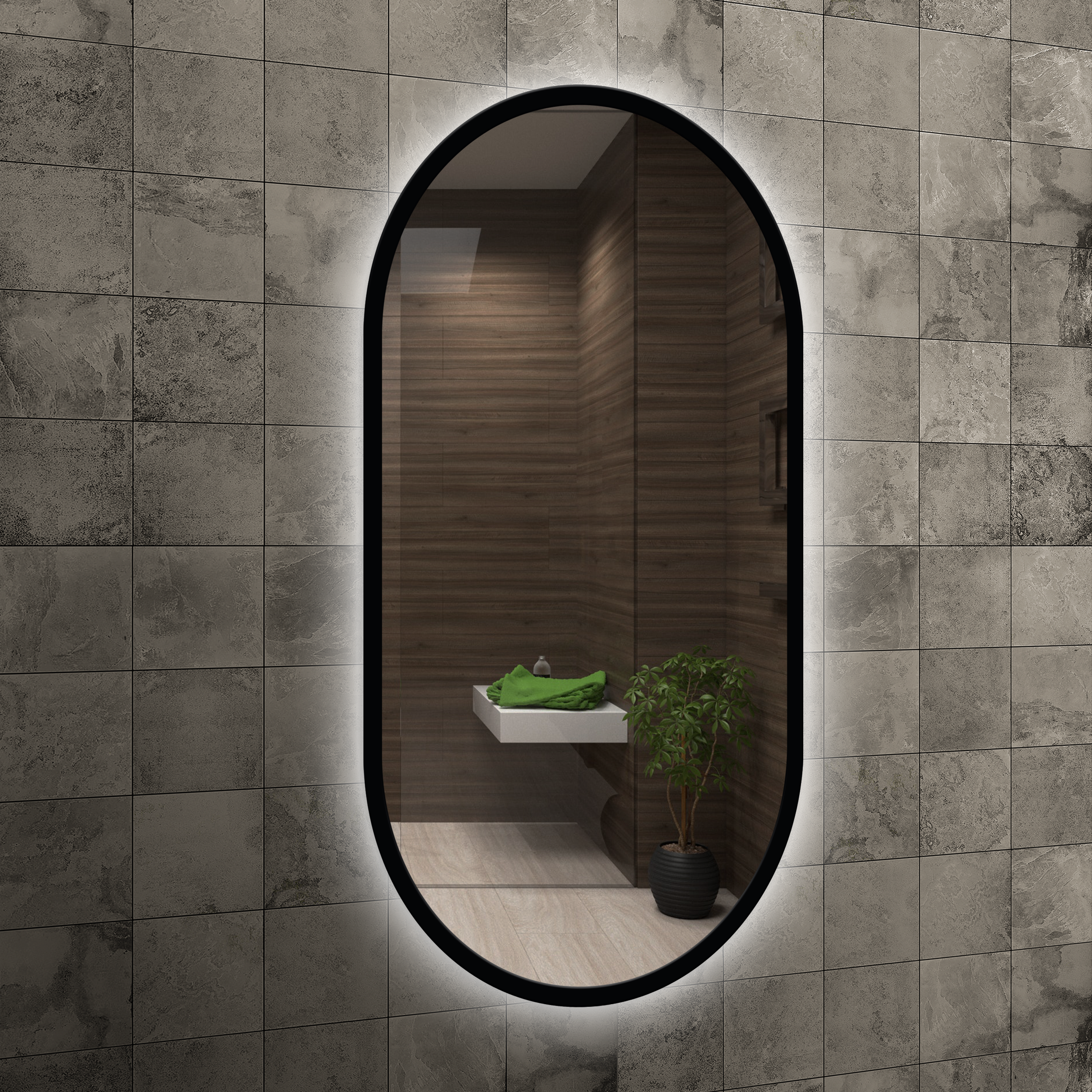 Lustro z wbudowanym oświetleniem Oslo Black Ambiente 50 x 90 Venti - 5