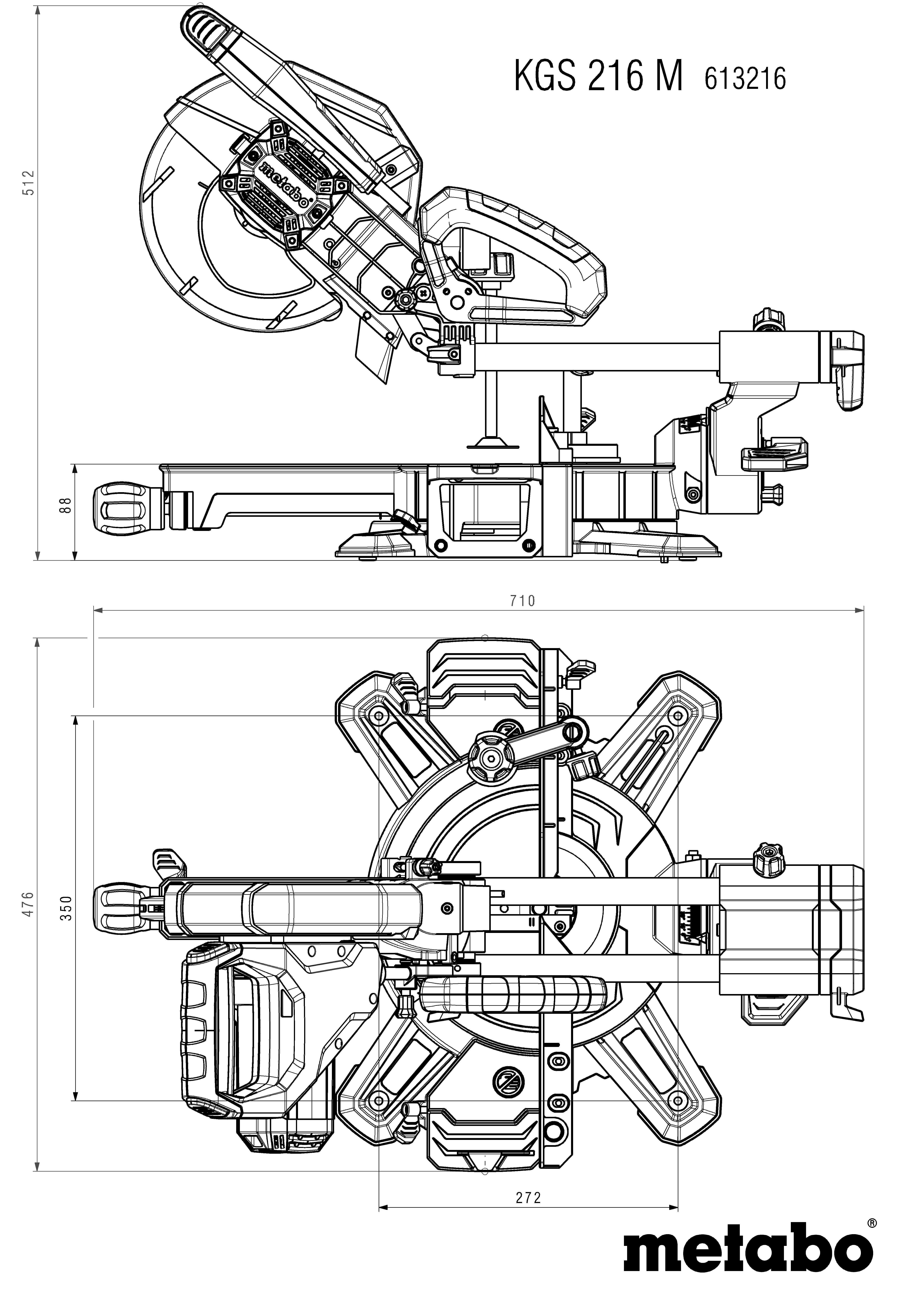 Scie à onglet radiale KGS 216 M + 2ème lame carbure METABO, 216 mm, 1500 W - 12