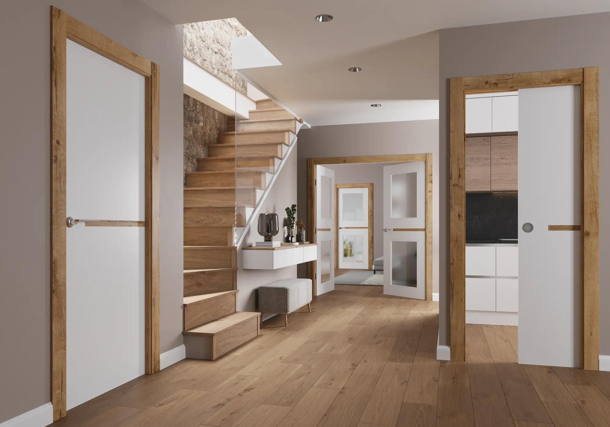 Puerta de interior abatible con fijo cristal maciza lacada Line Denver blanco apertura derecha cerco de 7x3 anchura 115cm - 2