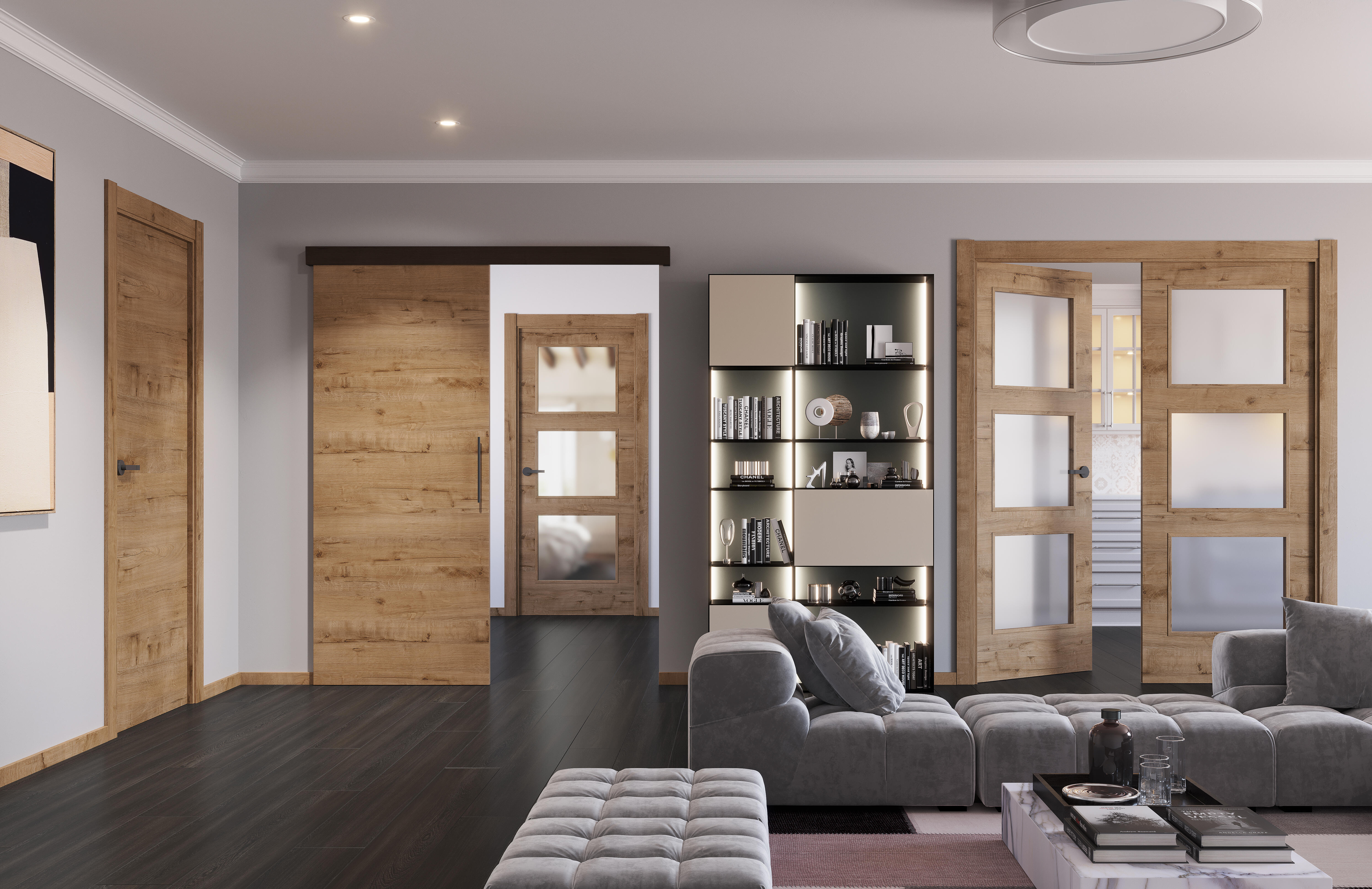 Puerta de interior abatible ciega maciza melamina Line Plus Oslo Gold roble apertura izquierda cerco de 6x2 anchura 82.5cm - 2