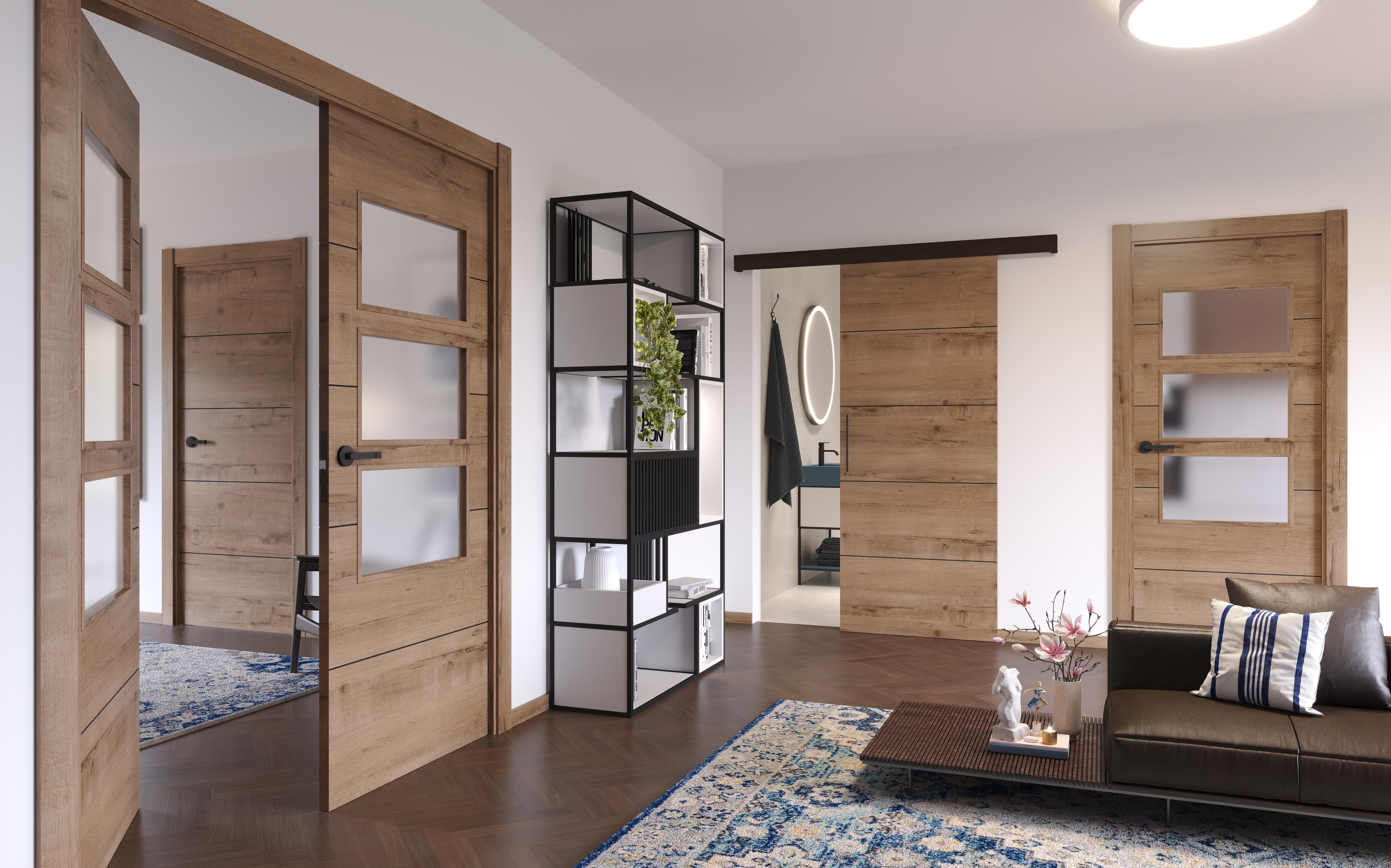 Puerta de interior abatible ciega maciza melamina Line Plus Berna Gold roble apertura derecha cerco de 6x2 anchura 82.5cm - 2