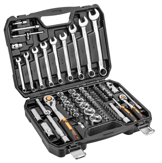 NEO TOOLS, Klucze nasadowe 1/2', 1/4' , zestaw 82 szt., CrV, 10-059
