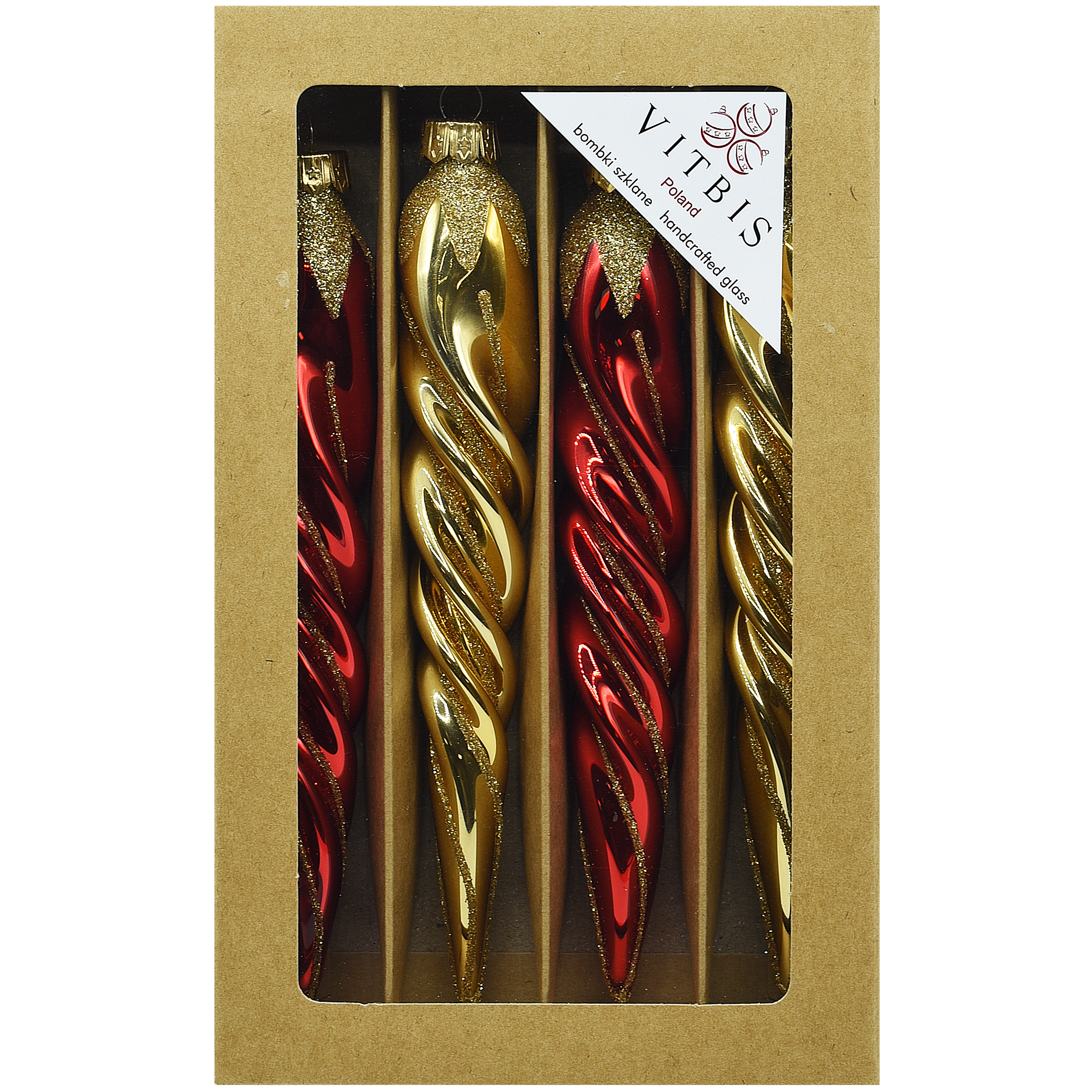 Bombki szklane sople 16cm 4szt. Vitbis - 2