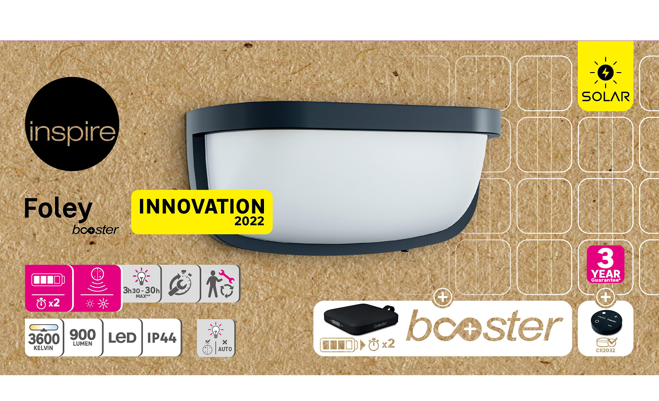 Candeeiro de parede solar 900lm IP44 27X12,3 cm preto Inspire - 10