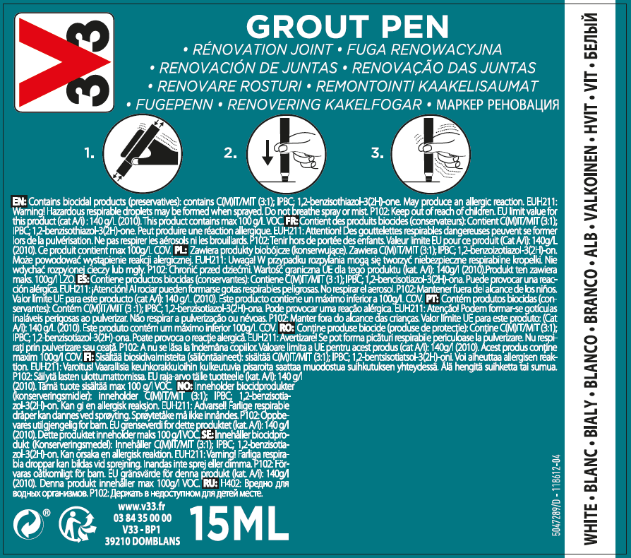 Caneta branqueador juntas branco 15 ml V33 - 5