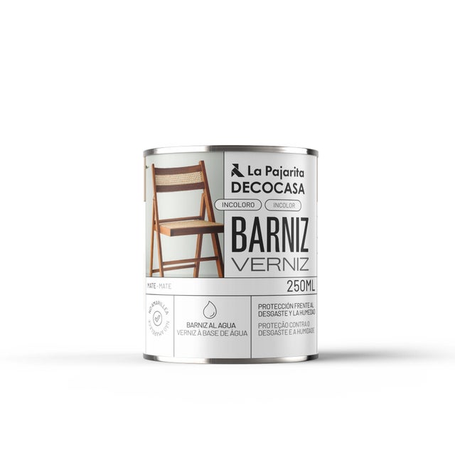 Barniz LA PAJARITA incoloro mate para aplicar sobre madera, MDF, melamina, metal, balsa, tejido, resina, poliéster, poliestireno, textil, cerámica, vidrio, yeso, hierro, papel, terracota, contrachapado, cartón, cristal, plástico, arcilla, 250 ml