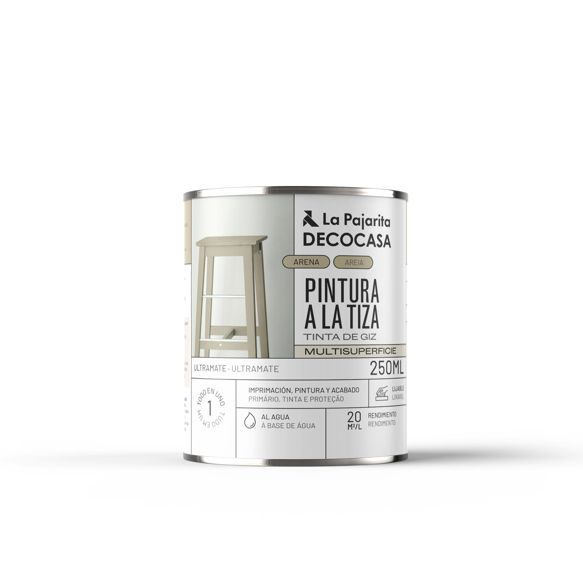 Pintura a la tiza LA PAJARITA en color beige mate para aplicar sobre MDF, madera, resina, yeso, papel, terracota, contrachapado, cartón, arcilla 250 ml - 2