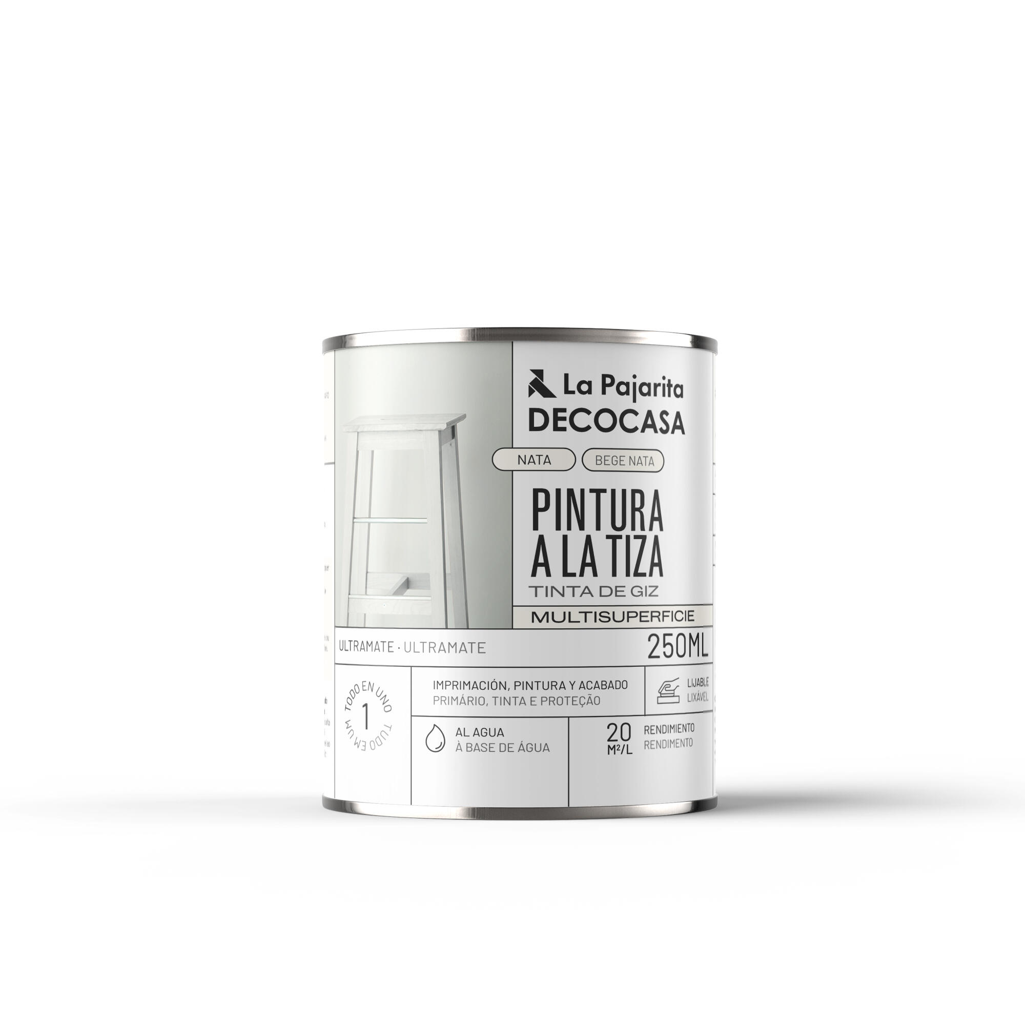 Pintura a la tiza LA PAJARITA en color blanco mate para aplicar sobre MDF, madera, contrachapado, cartón, resina, yeso, terracota, arcilla, papel 250 ml - 2
