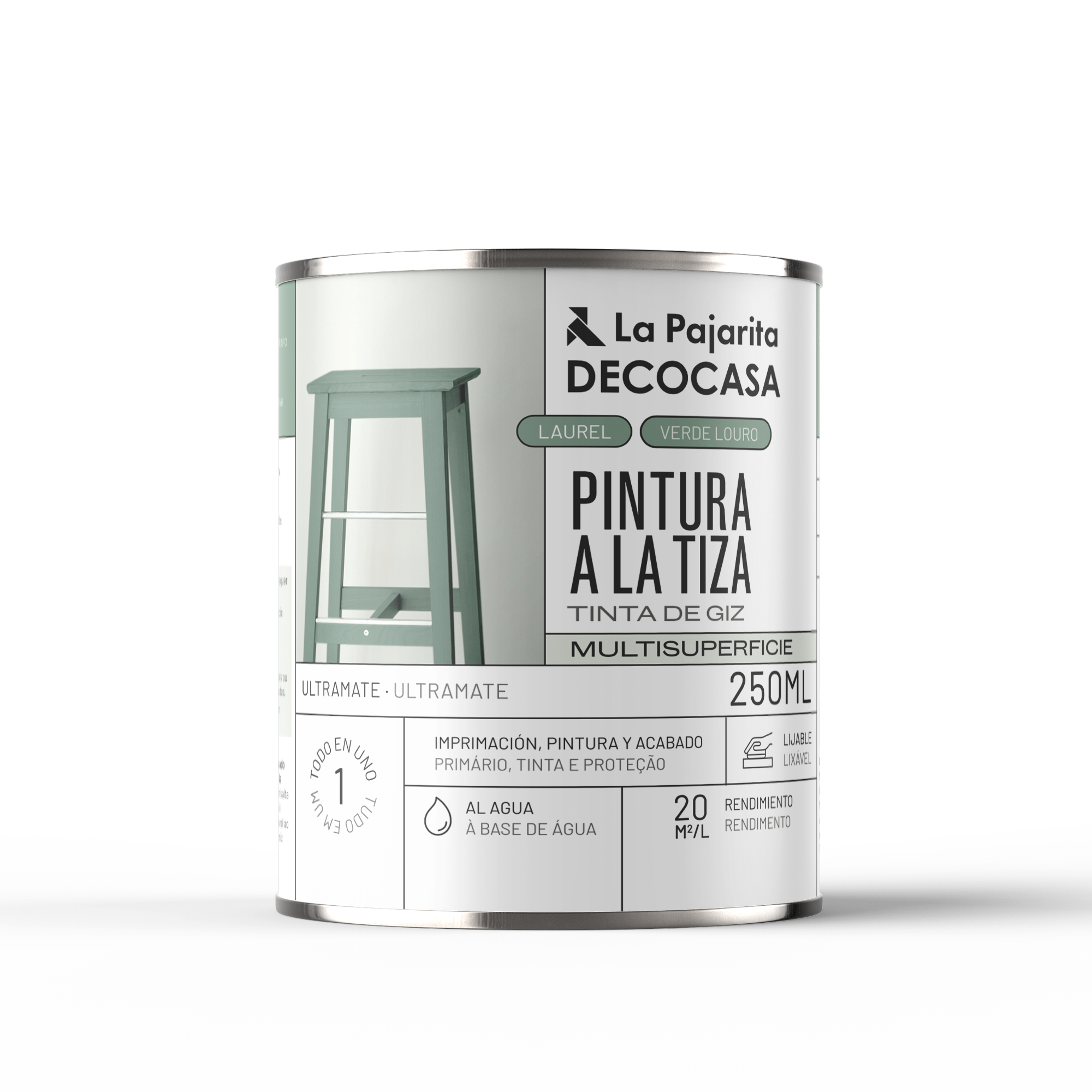 Pintura a la tiza LA PAJARITA en color laurel mate para aplicar sobre madera, contrachapado, cartón, resina, yeso, papel, terracota, arcilla 250 ml - 11