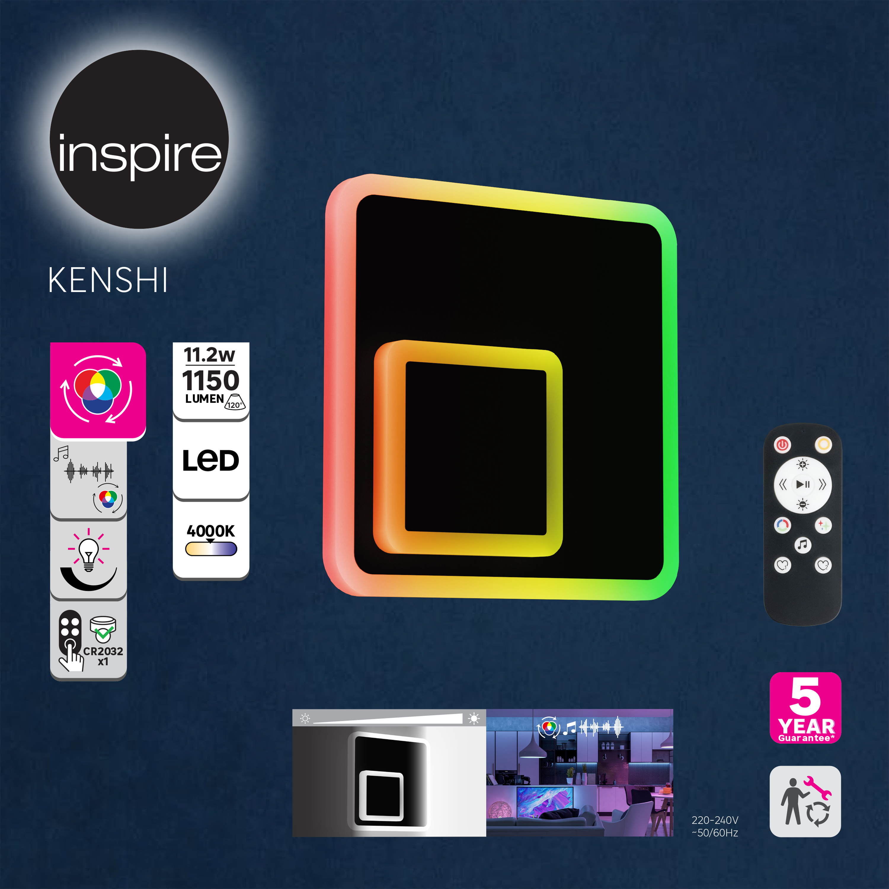 Applique carrée métal noir LED 1150Lm INSPIRE Kenshi - 8