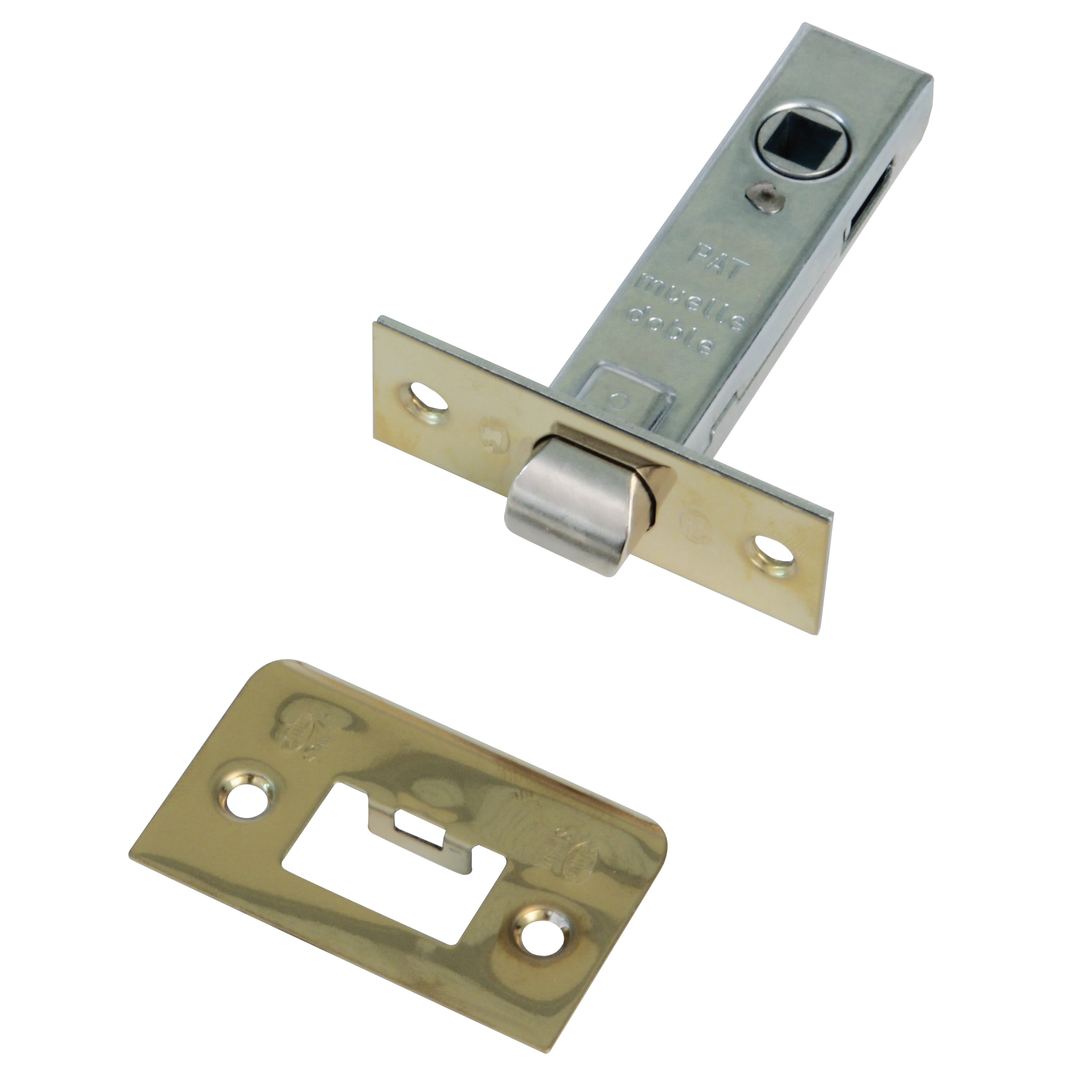 Picaporte tubular cuadrado latonado de 45 mm