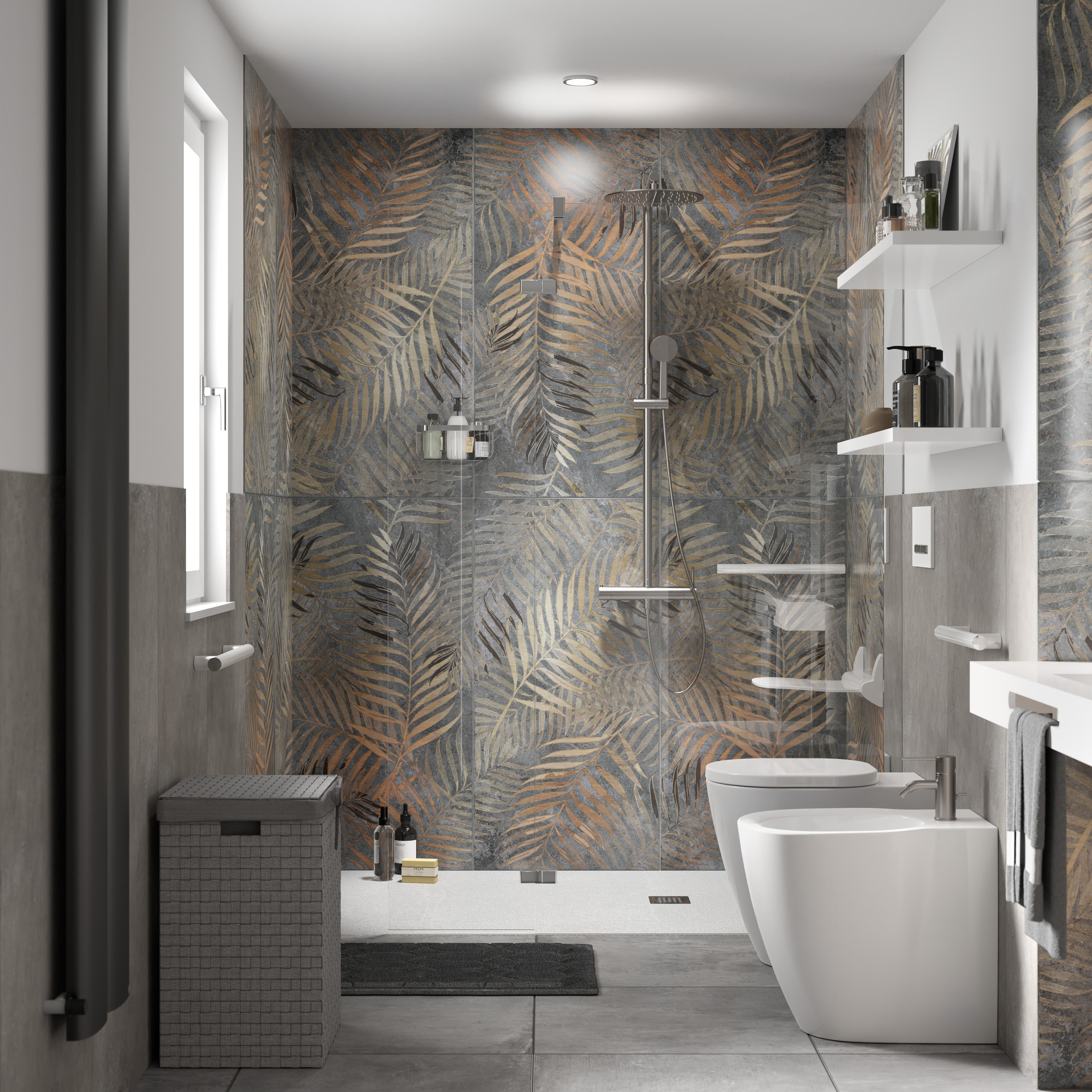 Piastrella da pavimento e rivestimento interno in gres porcellanato 60 x 120 cm rettificato smaltato oro e nero opaco Felce R9 traffico medio (pei 2/5) Sp. 9.5 mm 1.44 mq - 4