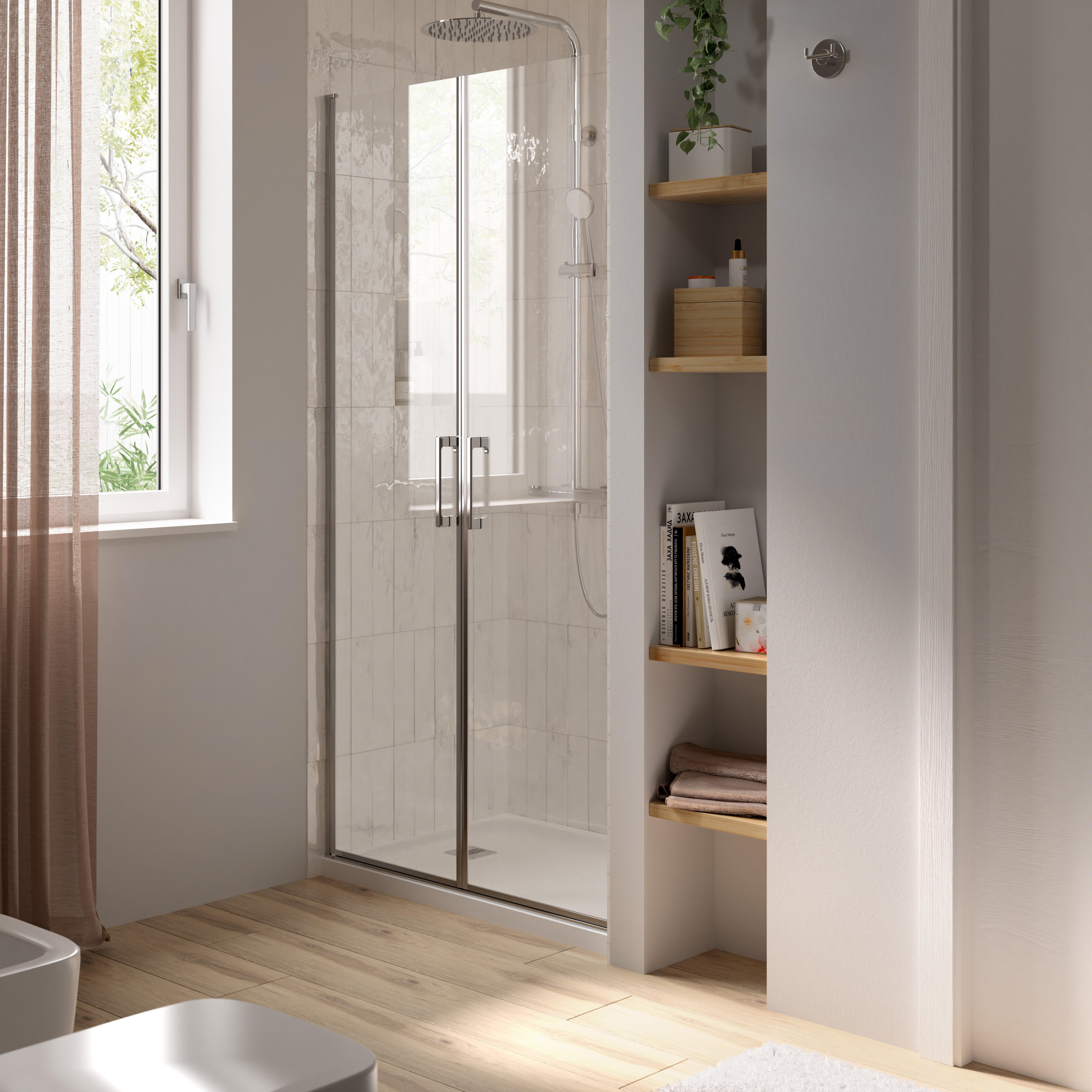 Porta doccia battente Remix, L 67.5-71.5 cm x H 195 cm x SP 8 mm, profilo cromo - 2