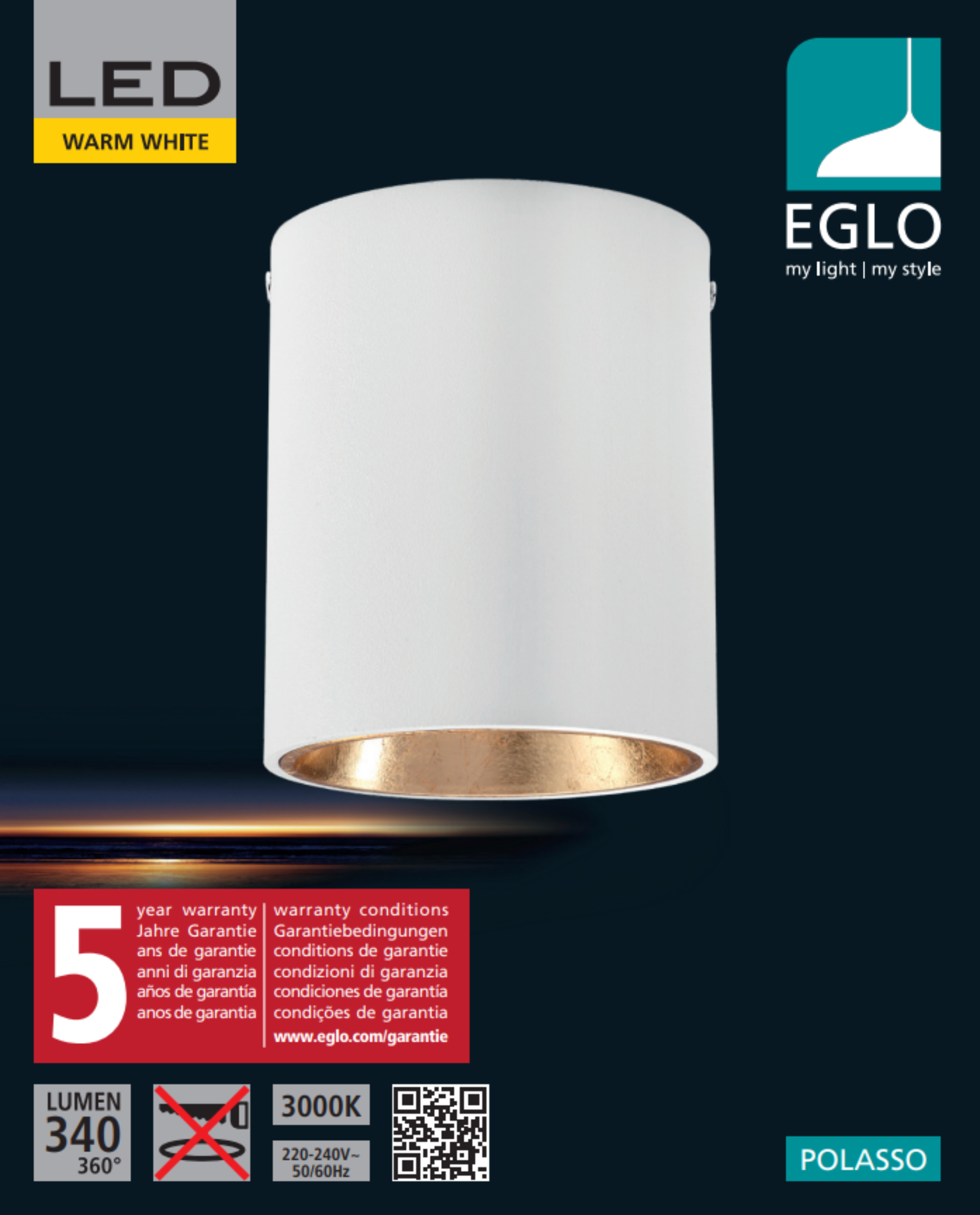 Plafón LED redondo blanco Polasso 340 lm luz cálida 3000K ø10 cm IP20 - 5