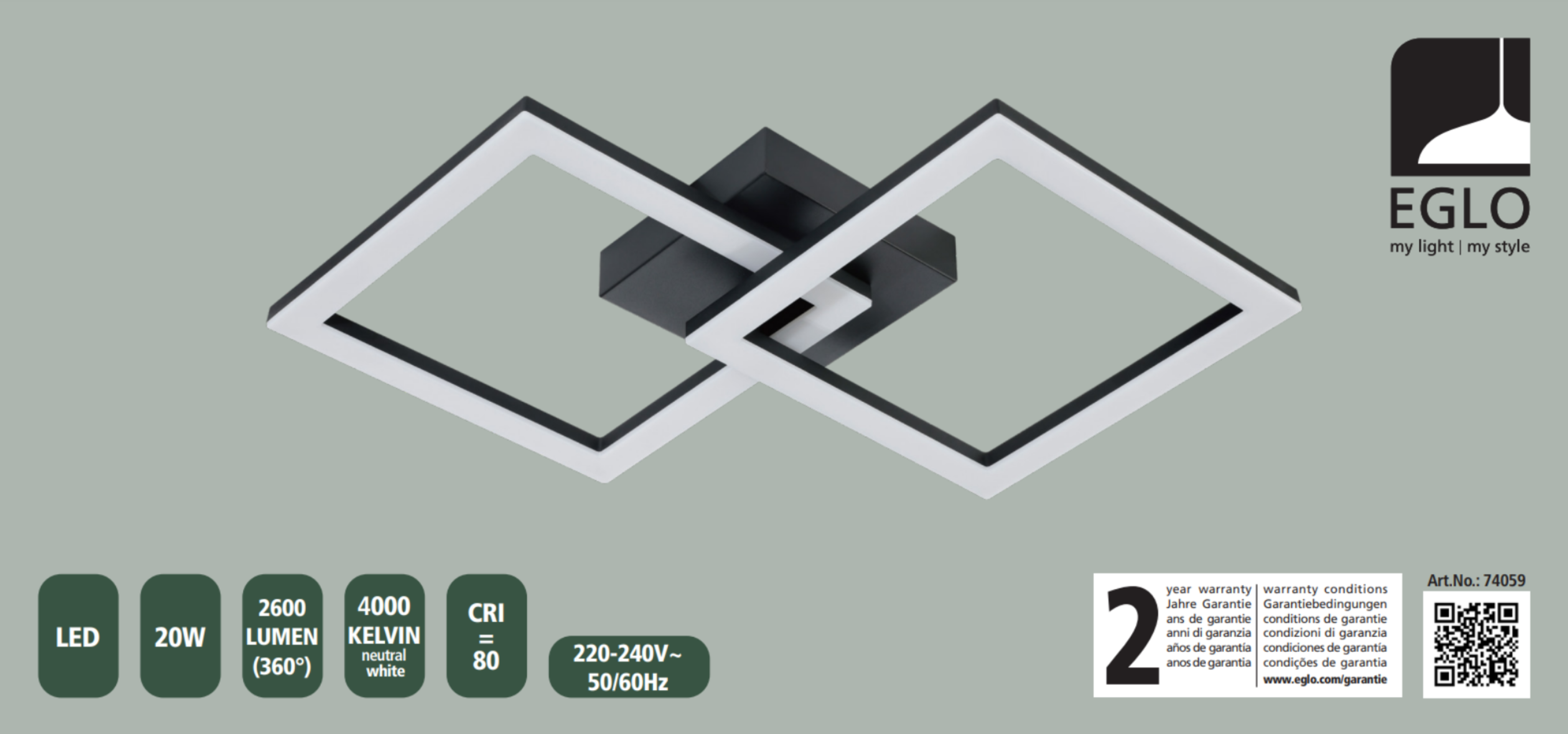 Candeeiro de teto led quadrado HUERTA-E 4000K branco - 7