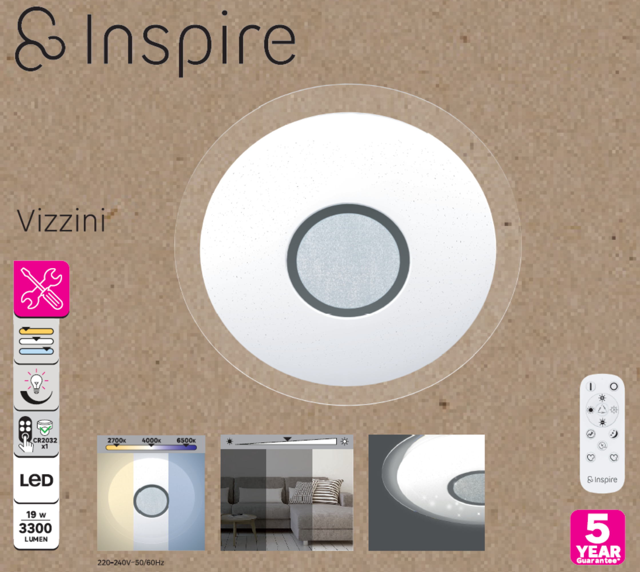 Candeeiro de teto Vizzini Star 3300lm CCT/DIM Inspire - 11