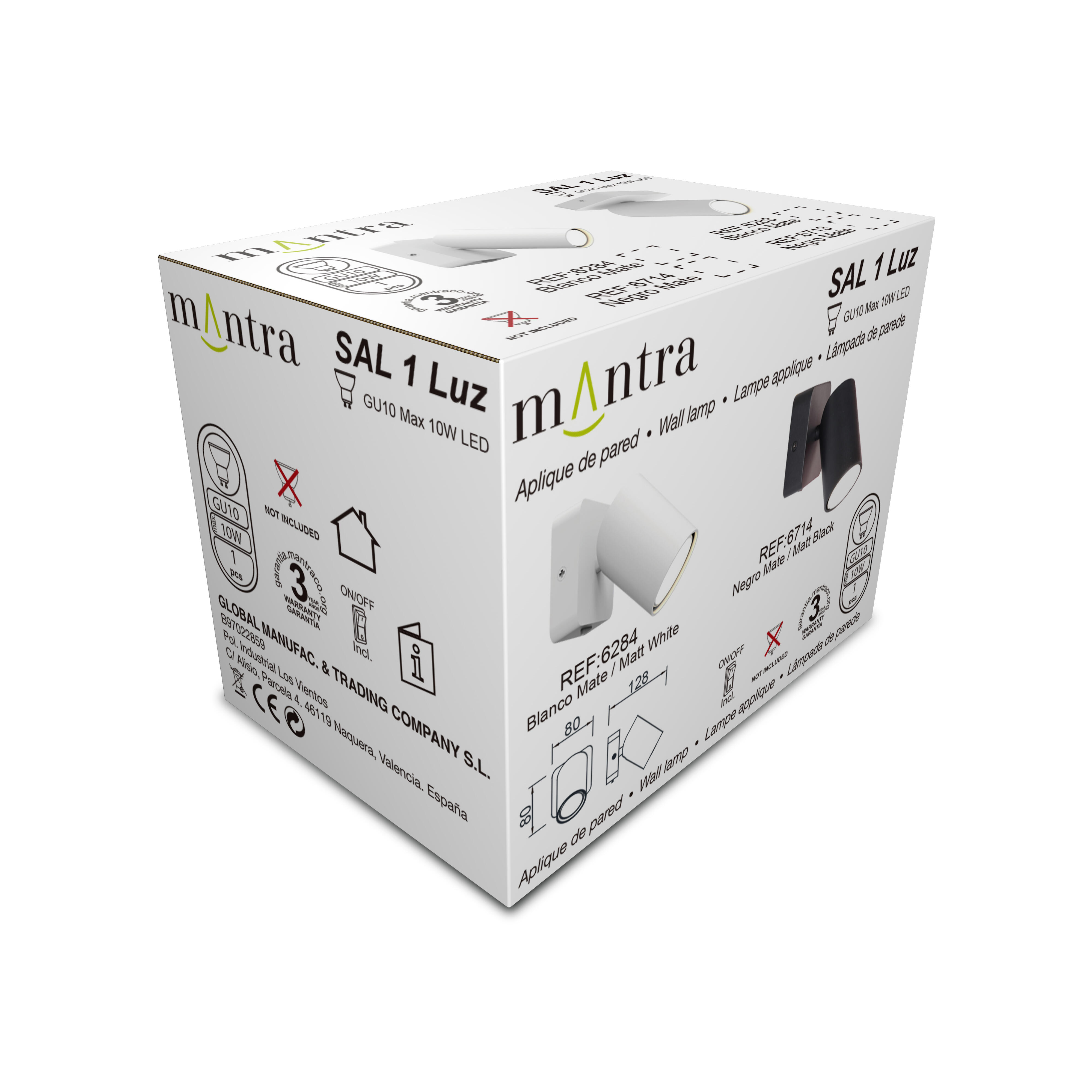 Aplique de pared Sal MANTRA de aluminio negro compatible con casquillo GU10 IP20 - 4