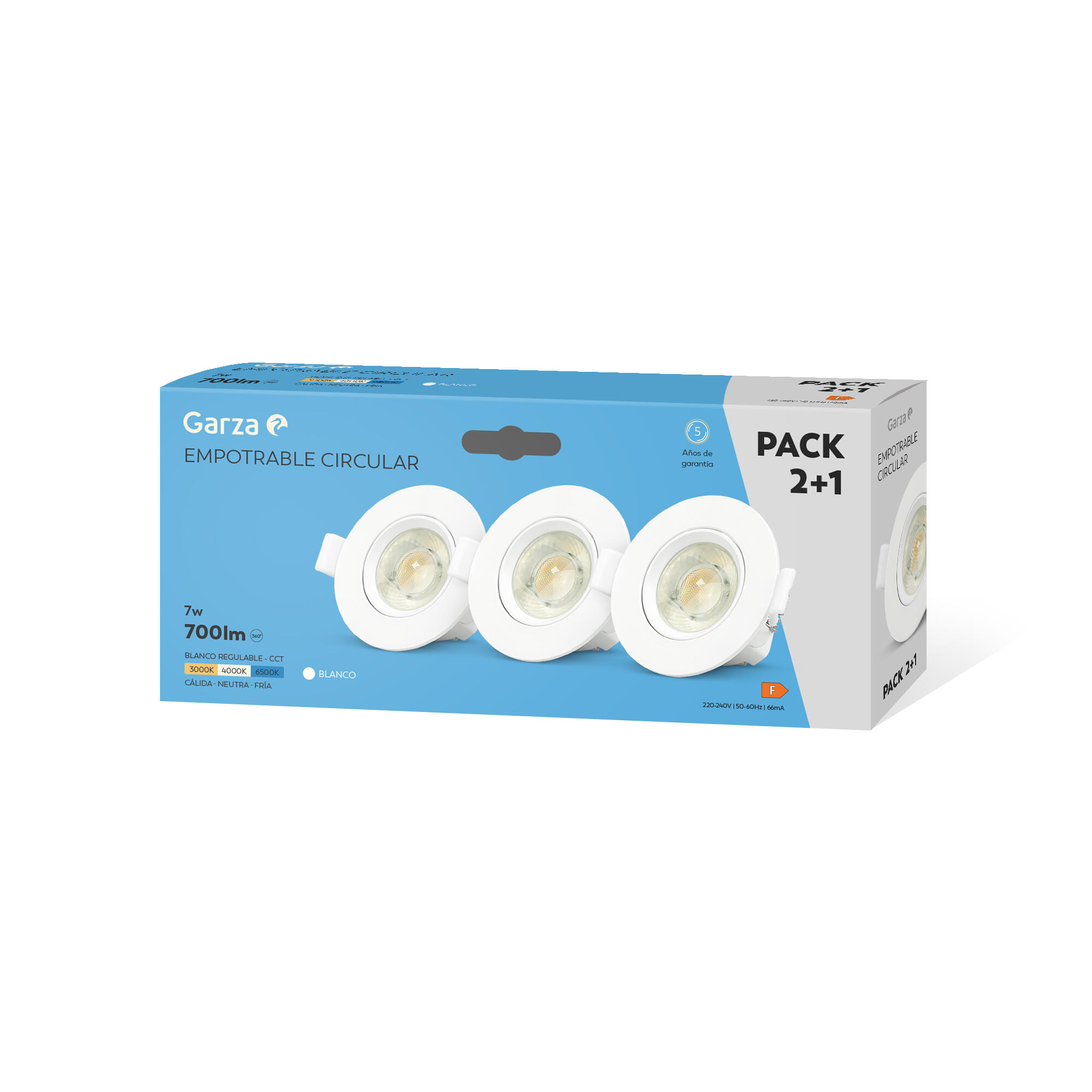 Pack de 3 focos led empotrables garza blanco 700 lm color luz regulable