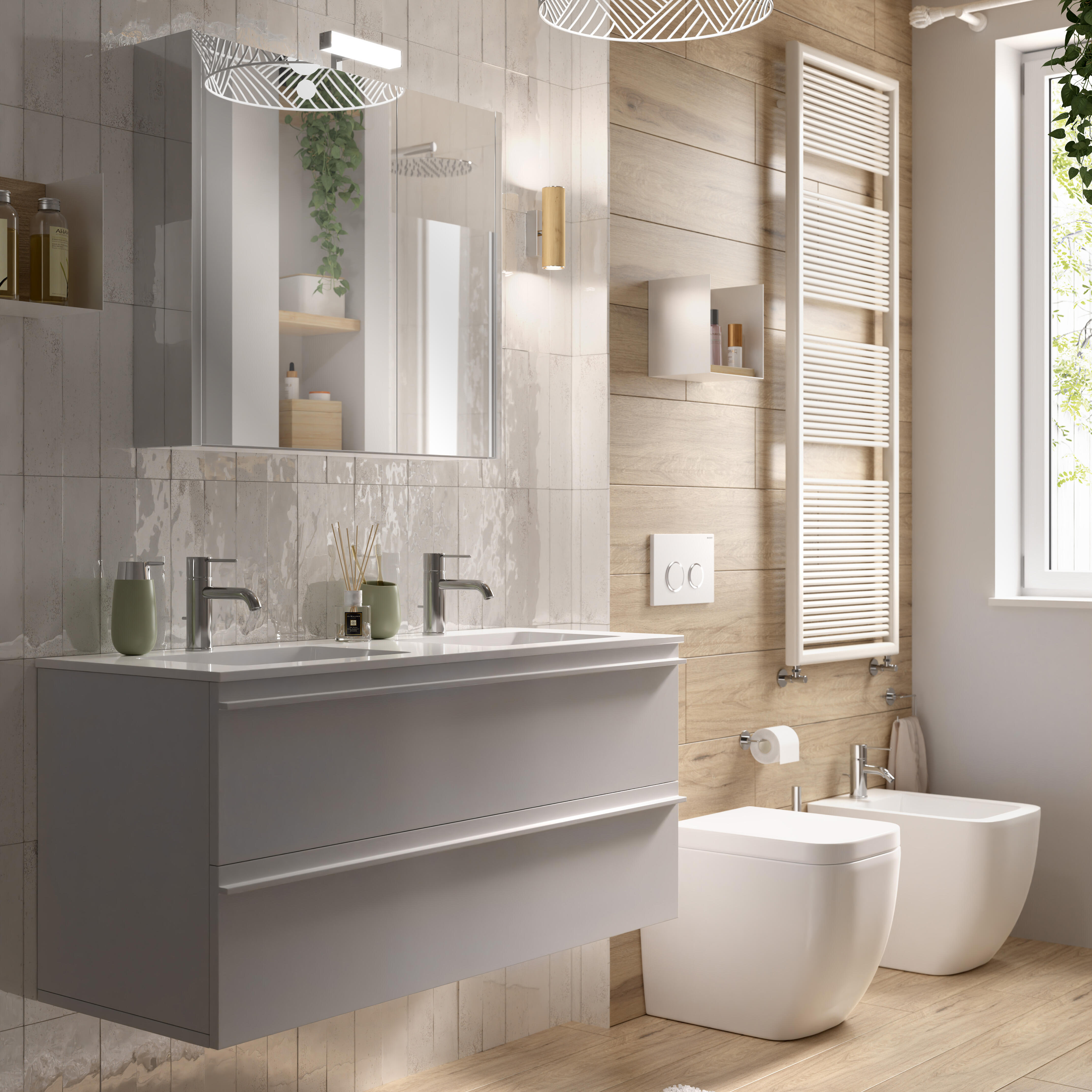 Mobile Linea L80 H55 P45 laccato bianco opaco 2 cassetti a chiusura ammortizzata e lavabo in ceramica vasca centrale - 2