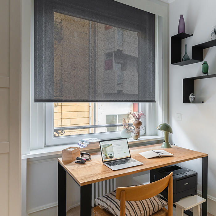 Estor enrollable screen 5% térmico con cadena alu poliéster liso gris de 75x250cm