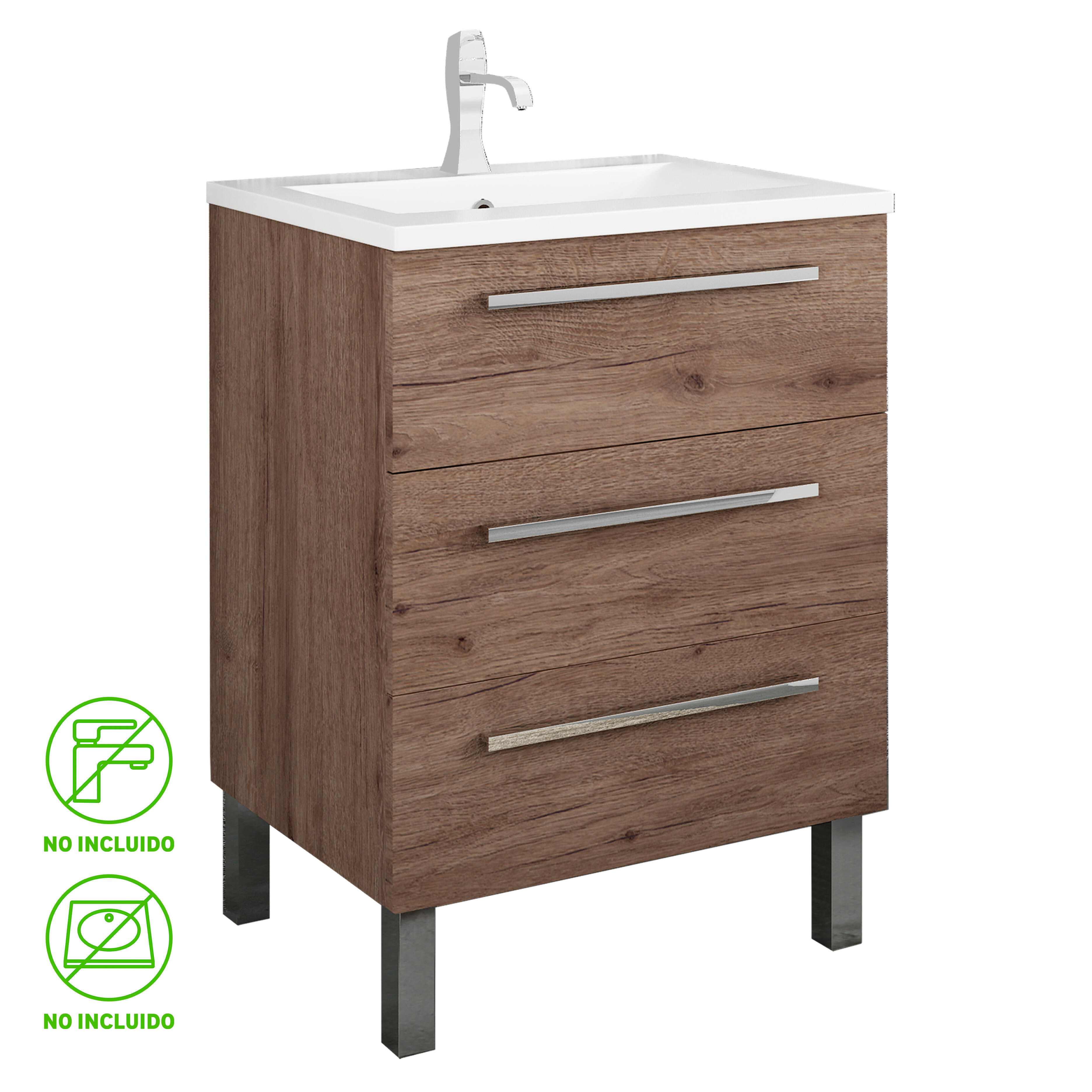 Mueble de baño madrid roble oscuro 60x40 cm