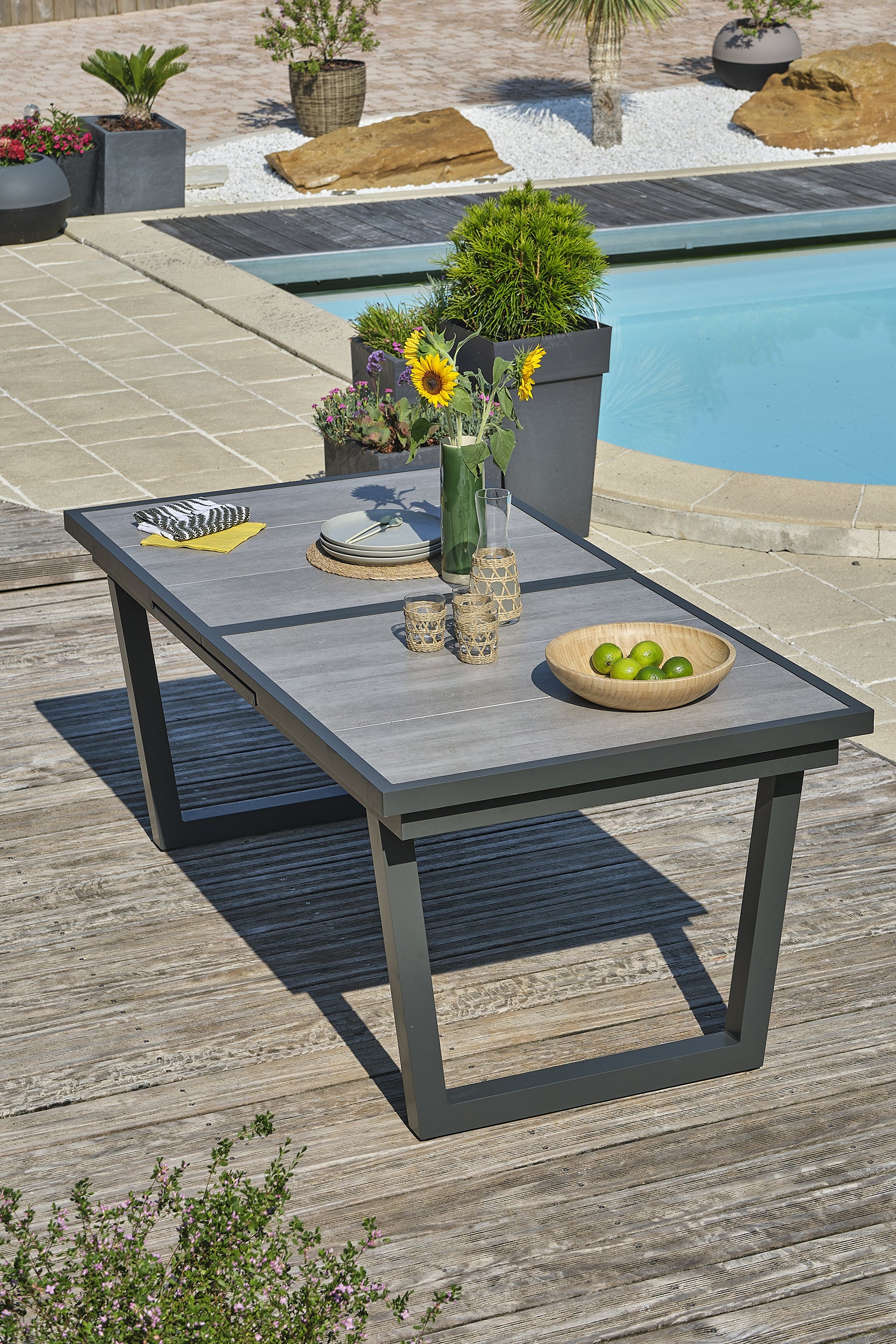 Table de jardin OLHOS 191/251x95 cm aluminium et céramique anth - DCB GARDEN - 4