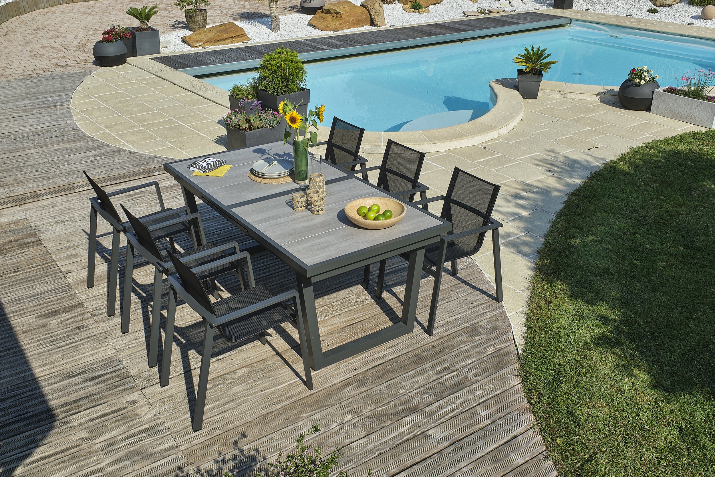 Table de jardin OLHOS 191/251x95 cm aluminium et céramique anth - DCB GARDEN - 3