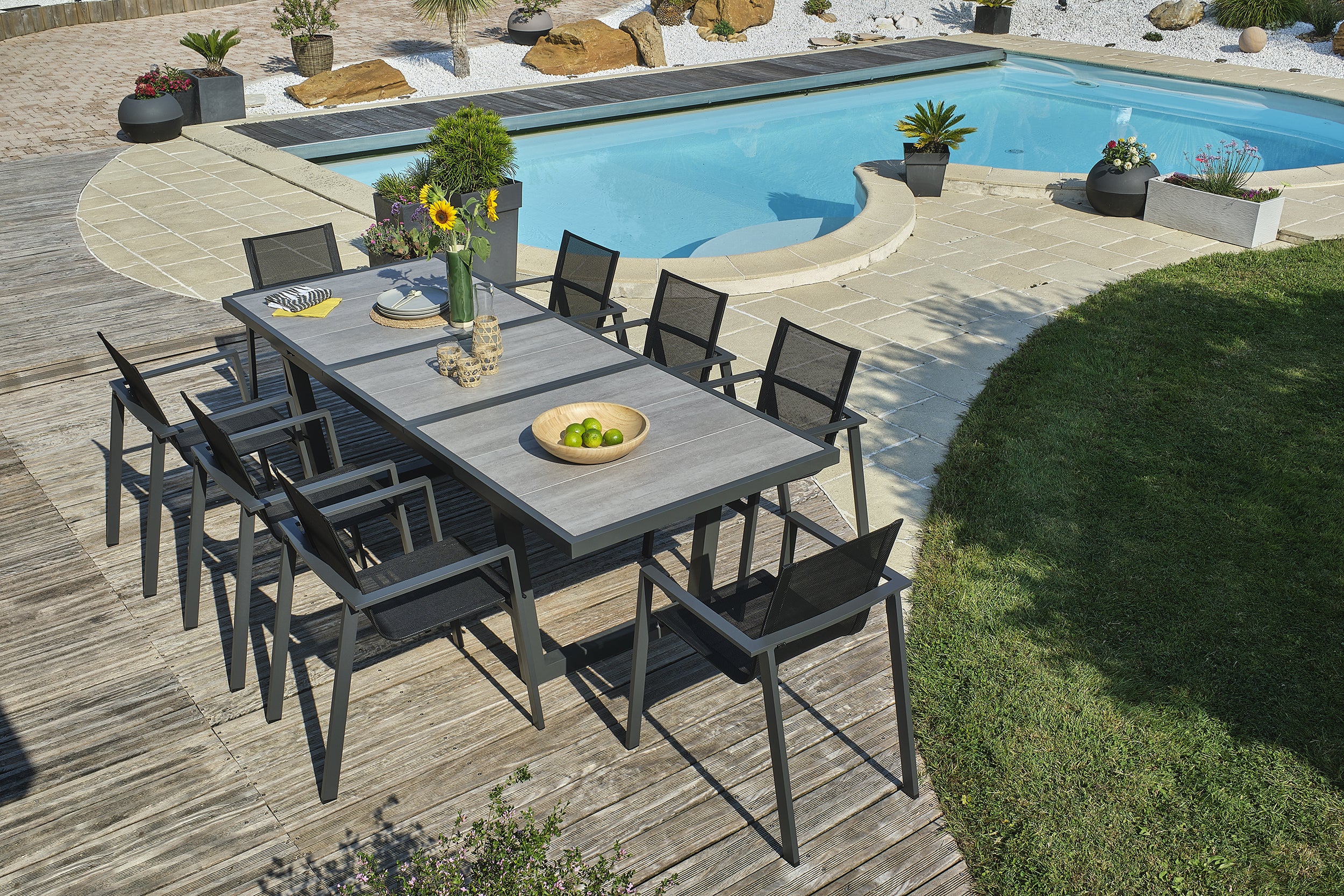 Table de jardin OLHOS 191/251x95 cm aluminium et céramique anth - DCB GARDEN - 2